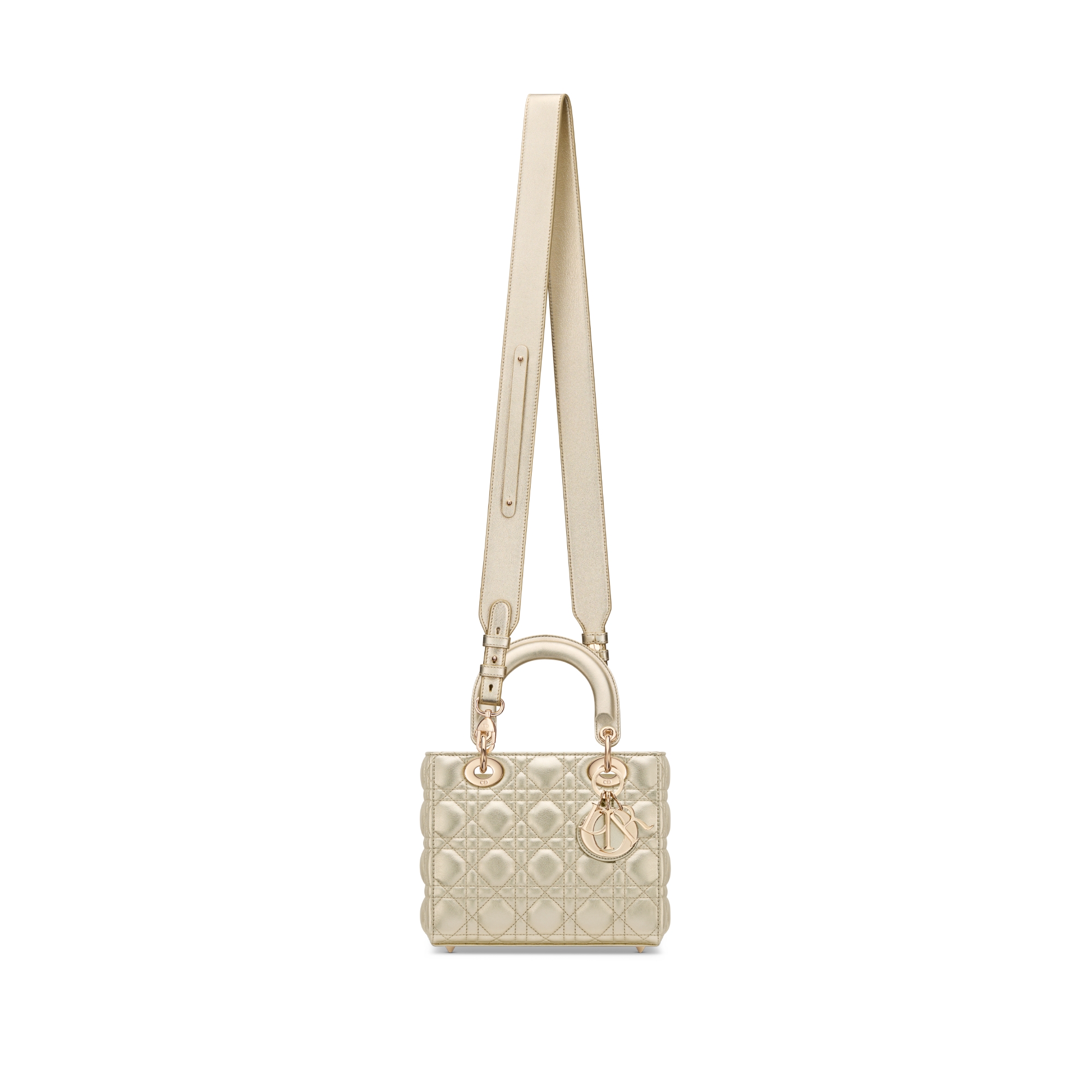 Bolso pequeño Lady Dior My ABCDior Piel de becerro Cannage dorado metalizado E07