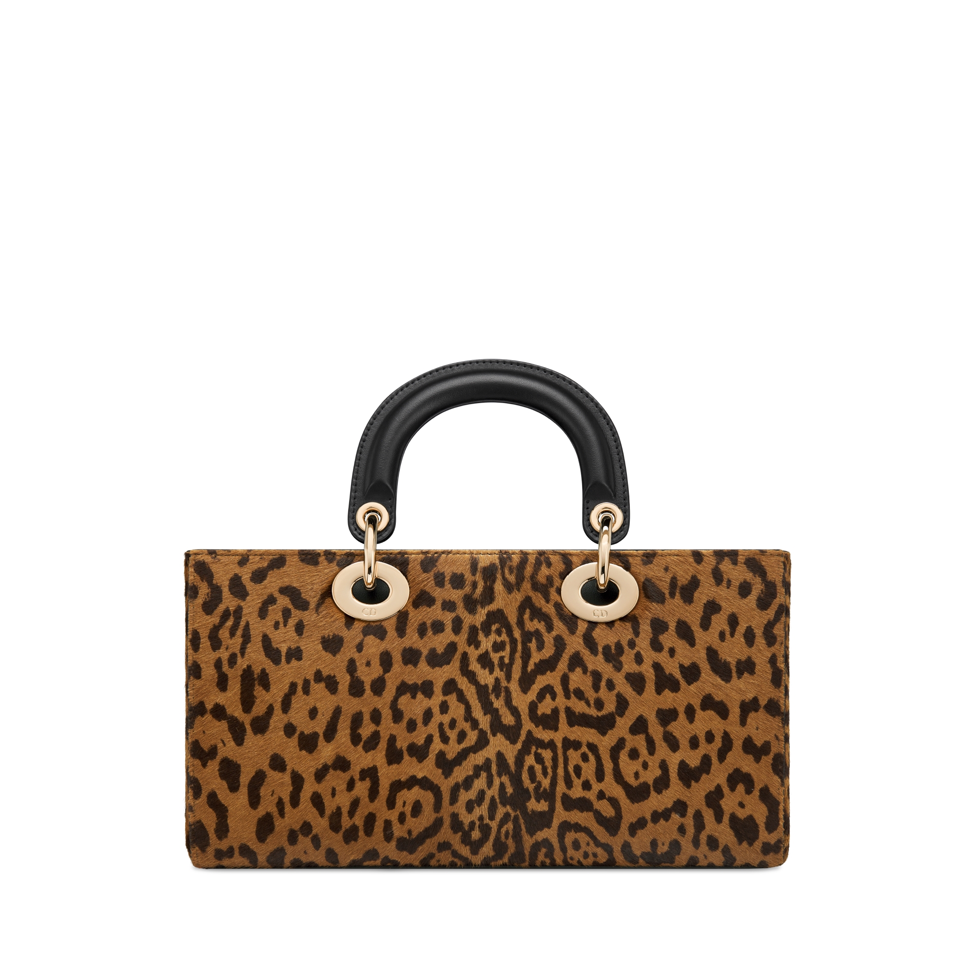 Medium Lady D-Joy Bag Camel Pony Hair Calfskin with Brown Leopard Motif E08