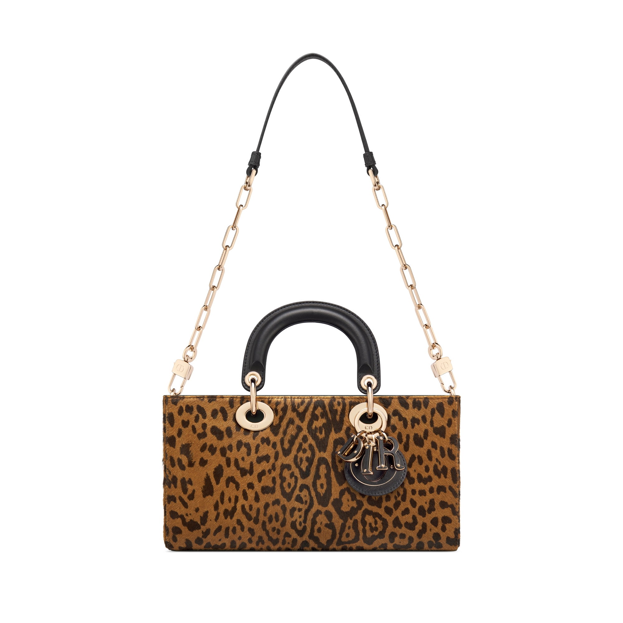 Sac Lady D-Joy Medium Cuir de veau camel effet poulain à motif léopard marron E10