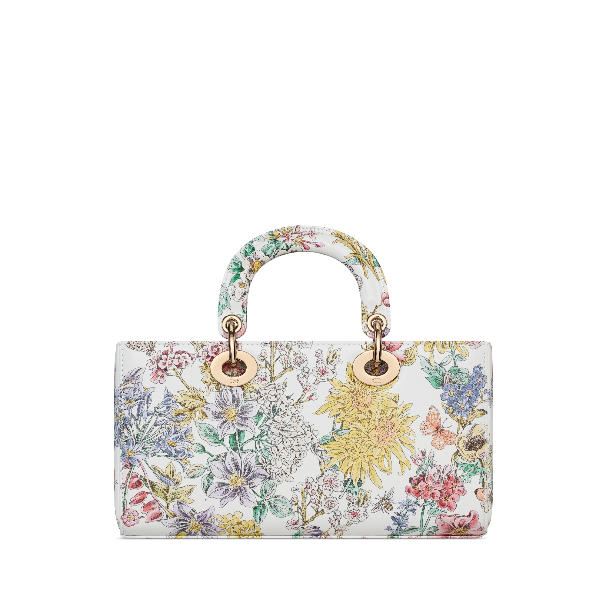 Dior Lucky Medium Lady D-Joy Bag Latte Calfskin with Multicolor Dior Flowers Calendar Allover Print E08