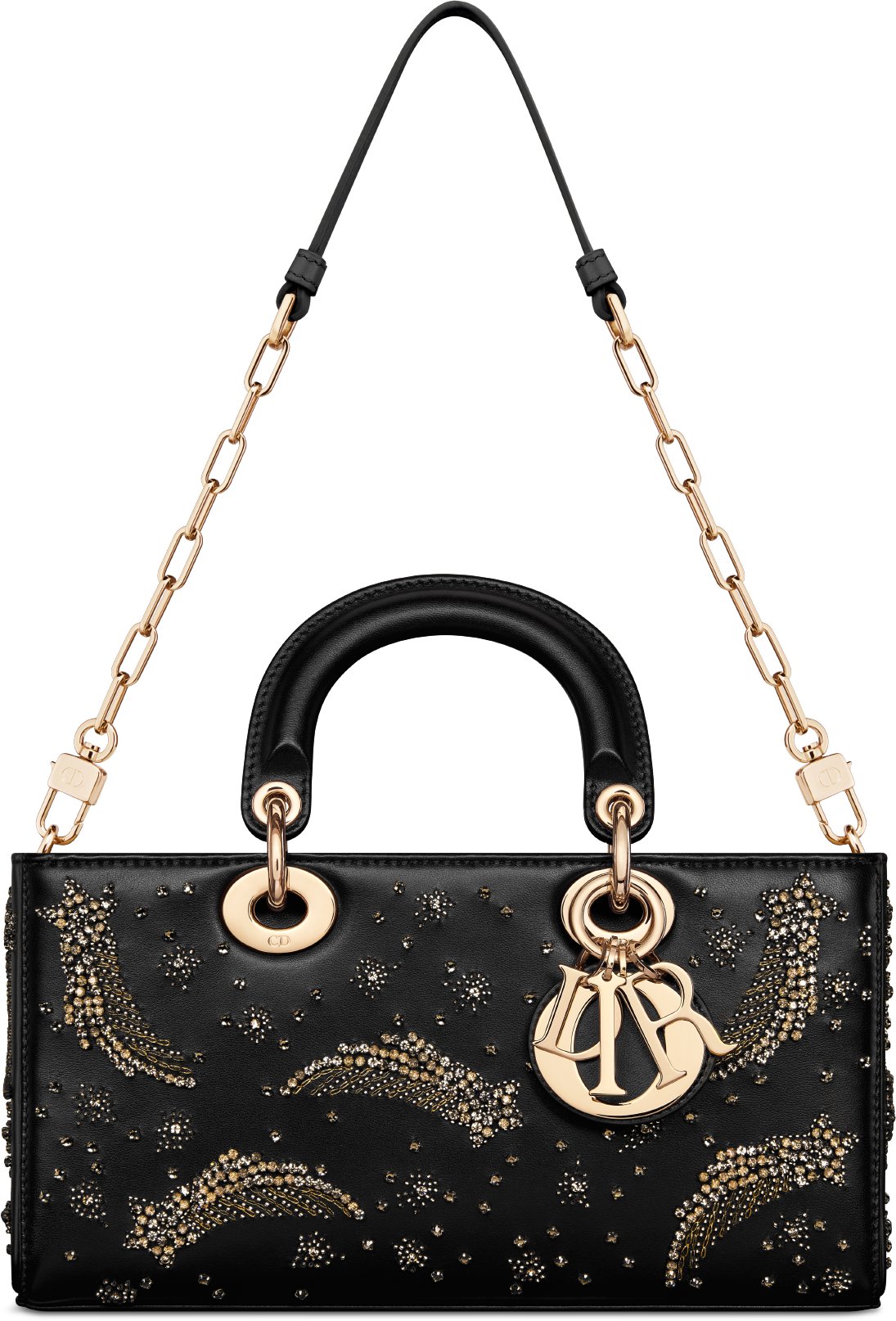 Medium Lady D Joy Bag Black Lambskin with Shooting Star Embroidery DIOR