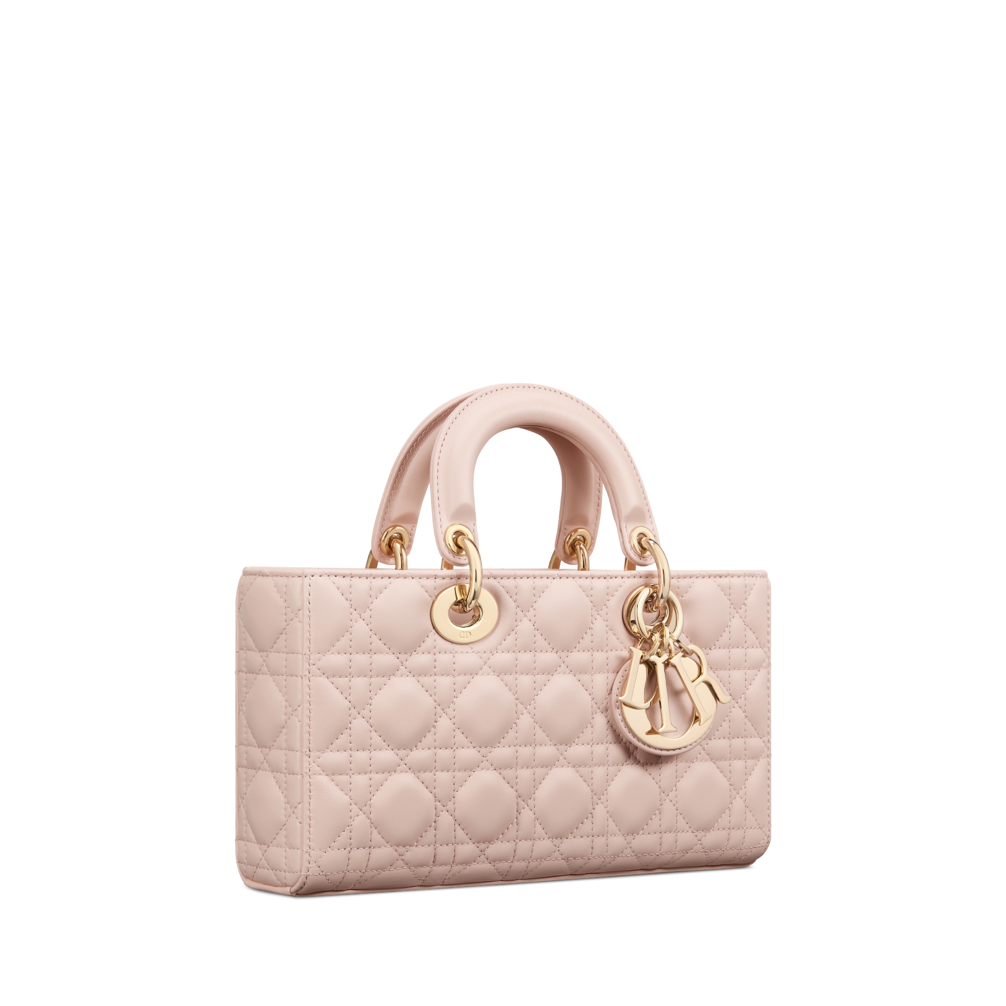 Bolso mediano Lady D-Joy Piel de cordero Cannage rosa empolvado E03