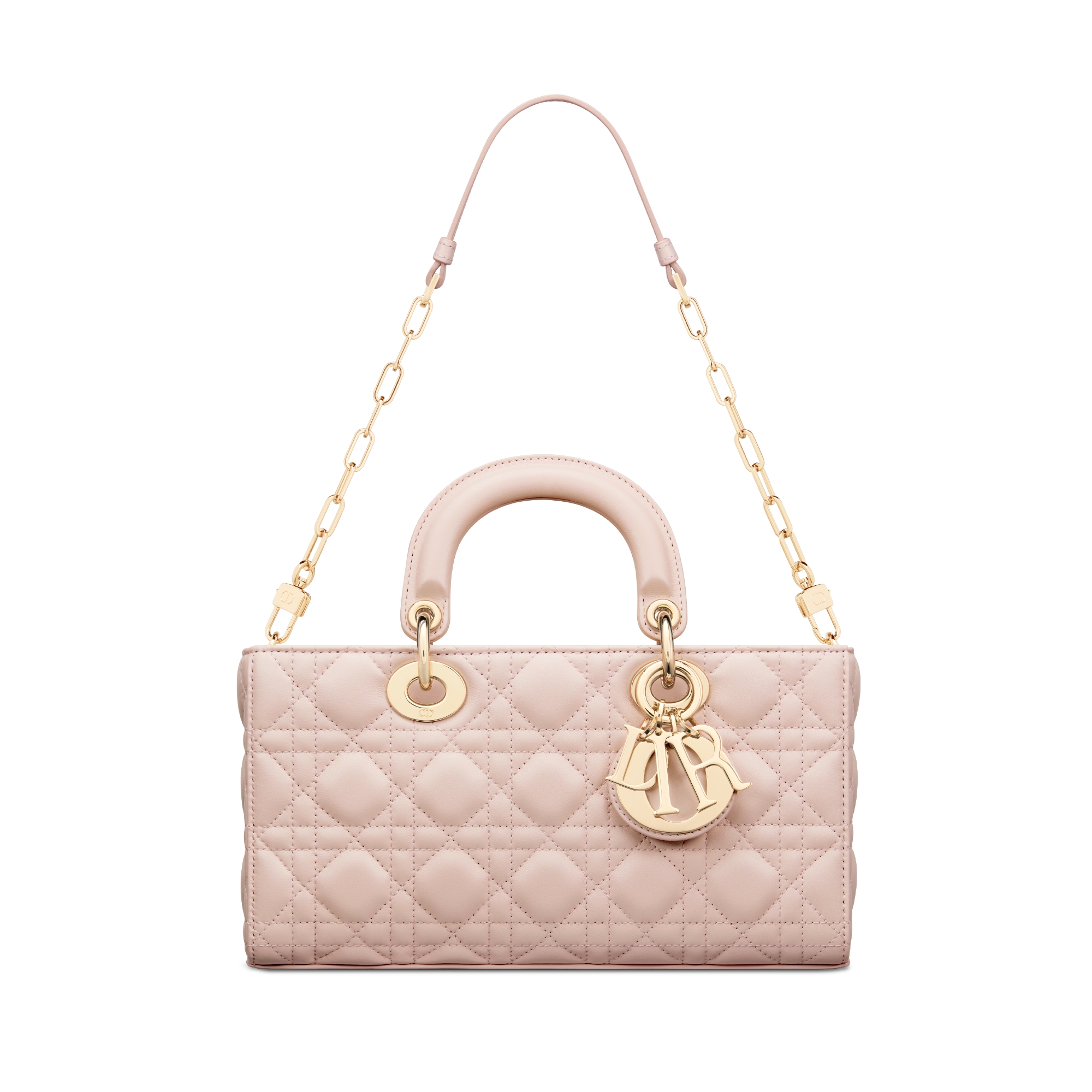 Bolso mediano Lady D-Joy Piel de cordero Cannage rosa empolvado E07