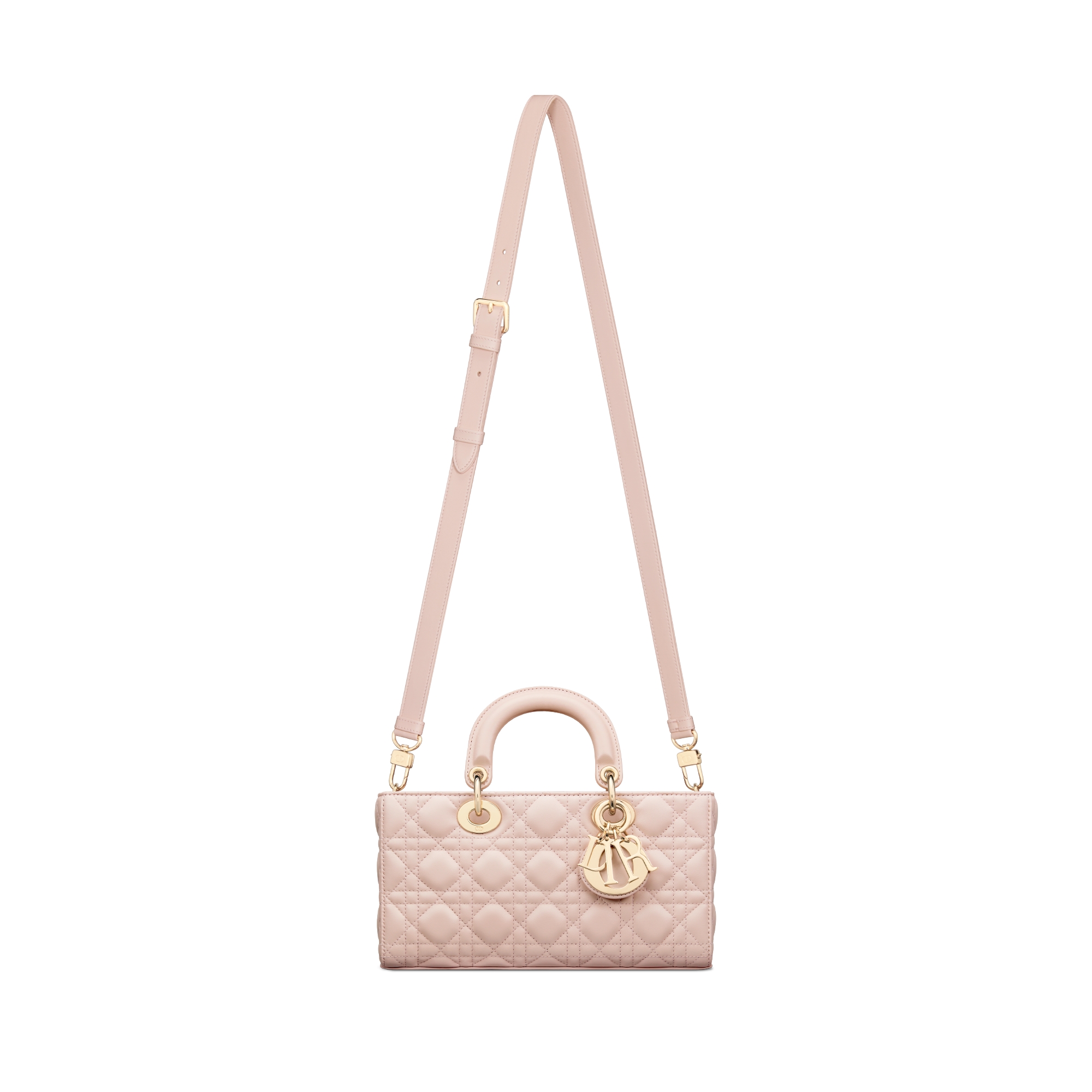 Bolso mediano Lady D-Joy Piel de cordero Cannage rosa empolvado E10