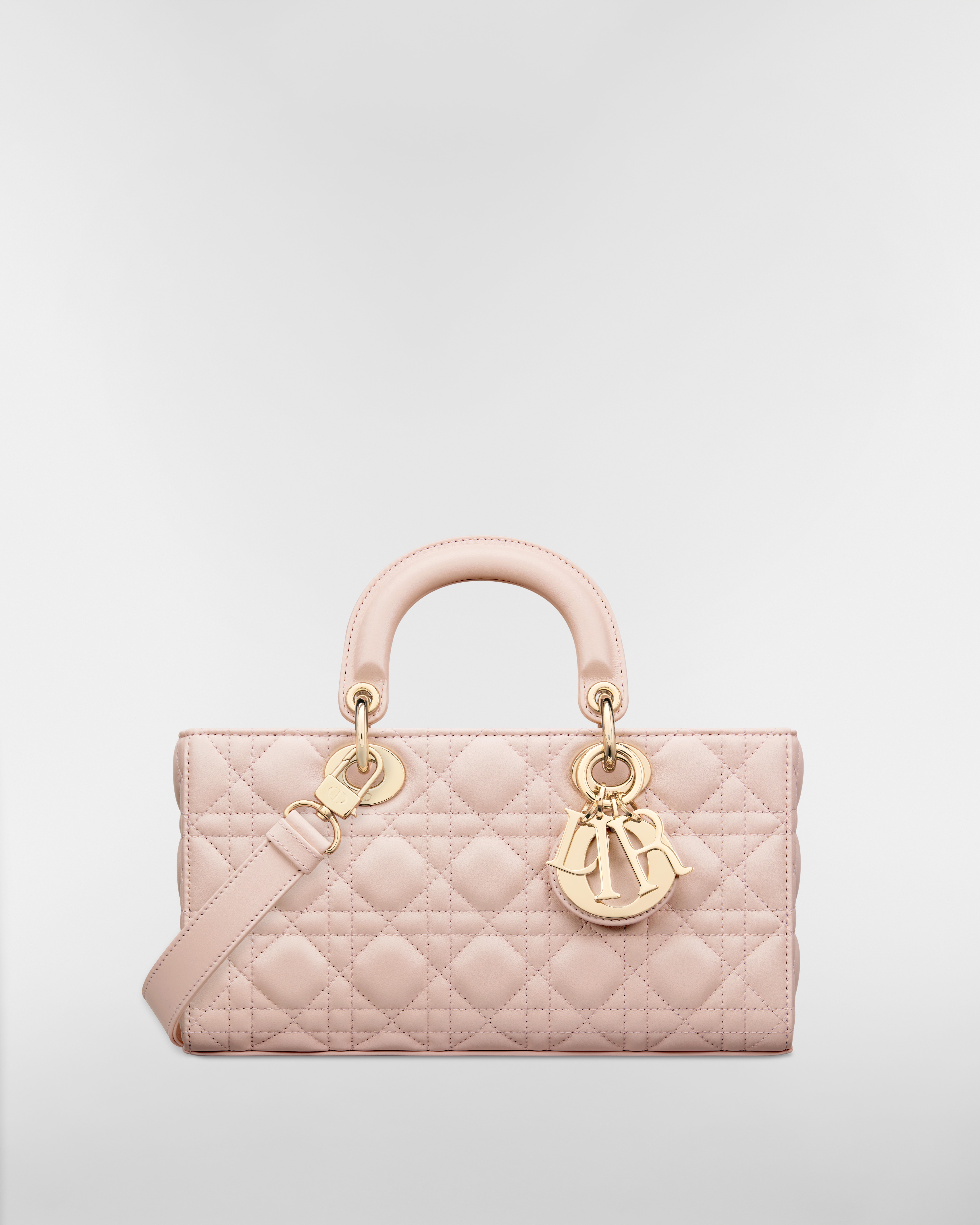 Bolso mediano Lady D-Joy Piel de cordero Cannage rosa empolvado E01