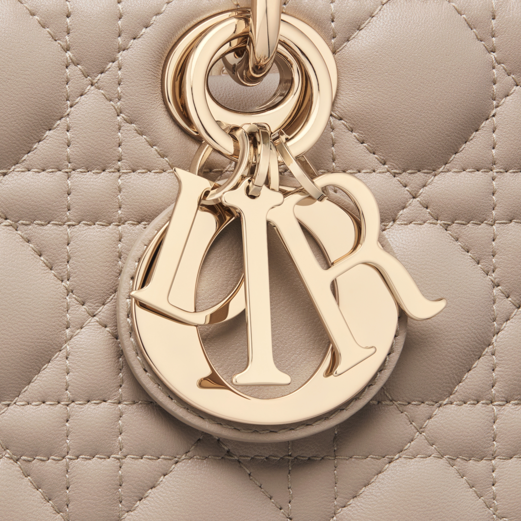 DIOR 25S MICRO LADY D-JOY 16 IN BEIGE LAMBSKIN GOLD HARDWARE main image 1