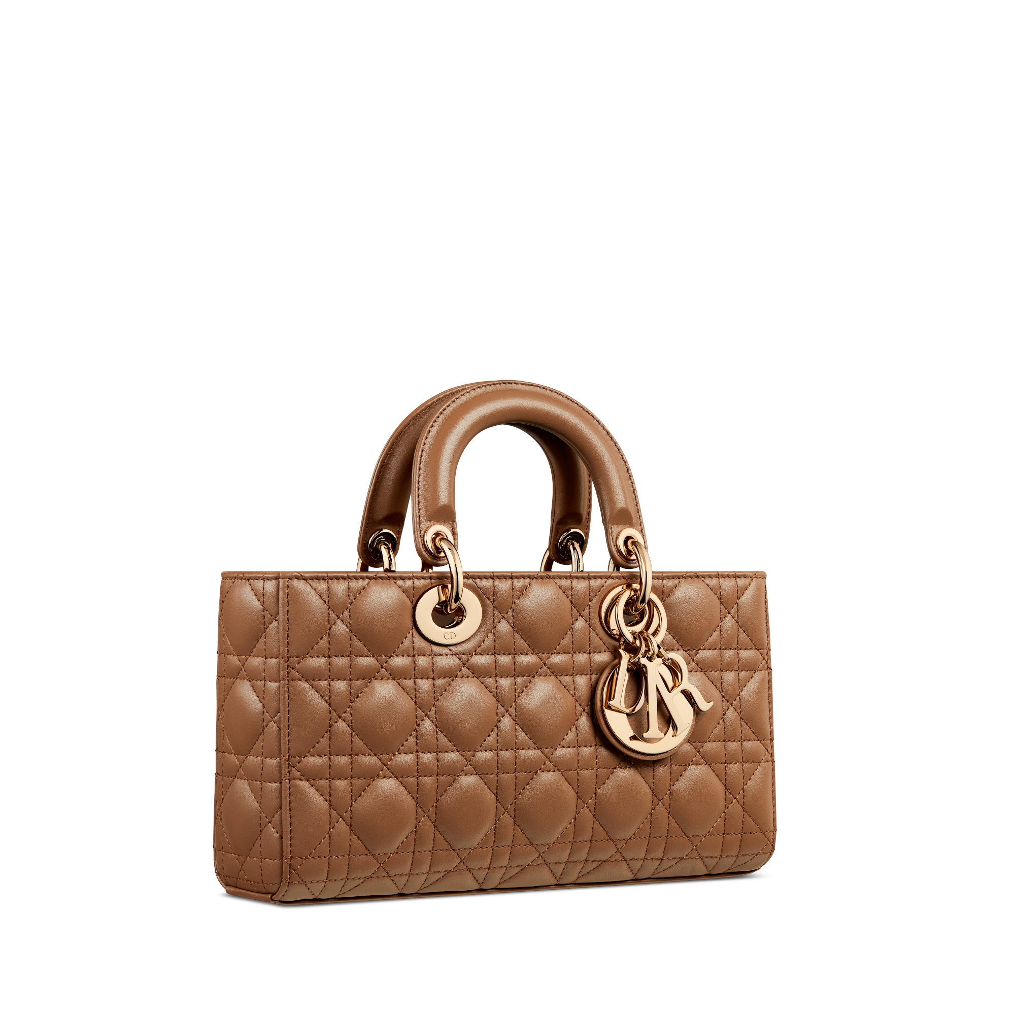 Sac Lady D-Joy Medium Cuir d'agneau Cannage camel E03
