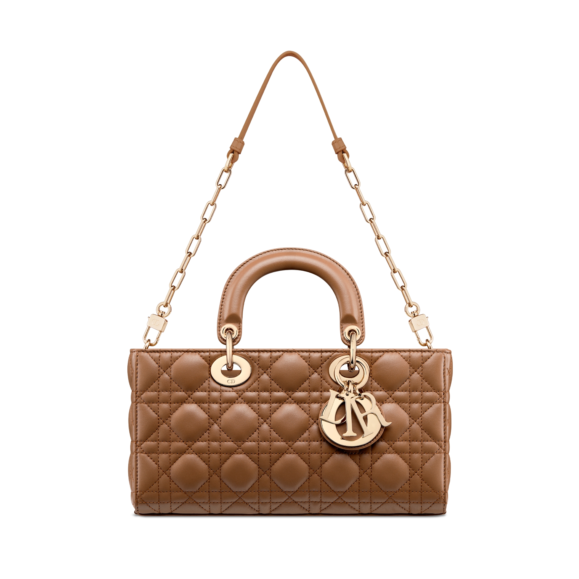Sac Lady D-Joy Medium Cuir d'agneau Cannage camel E10