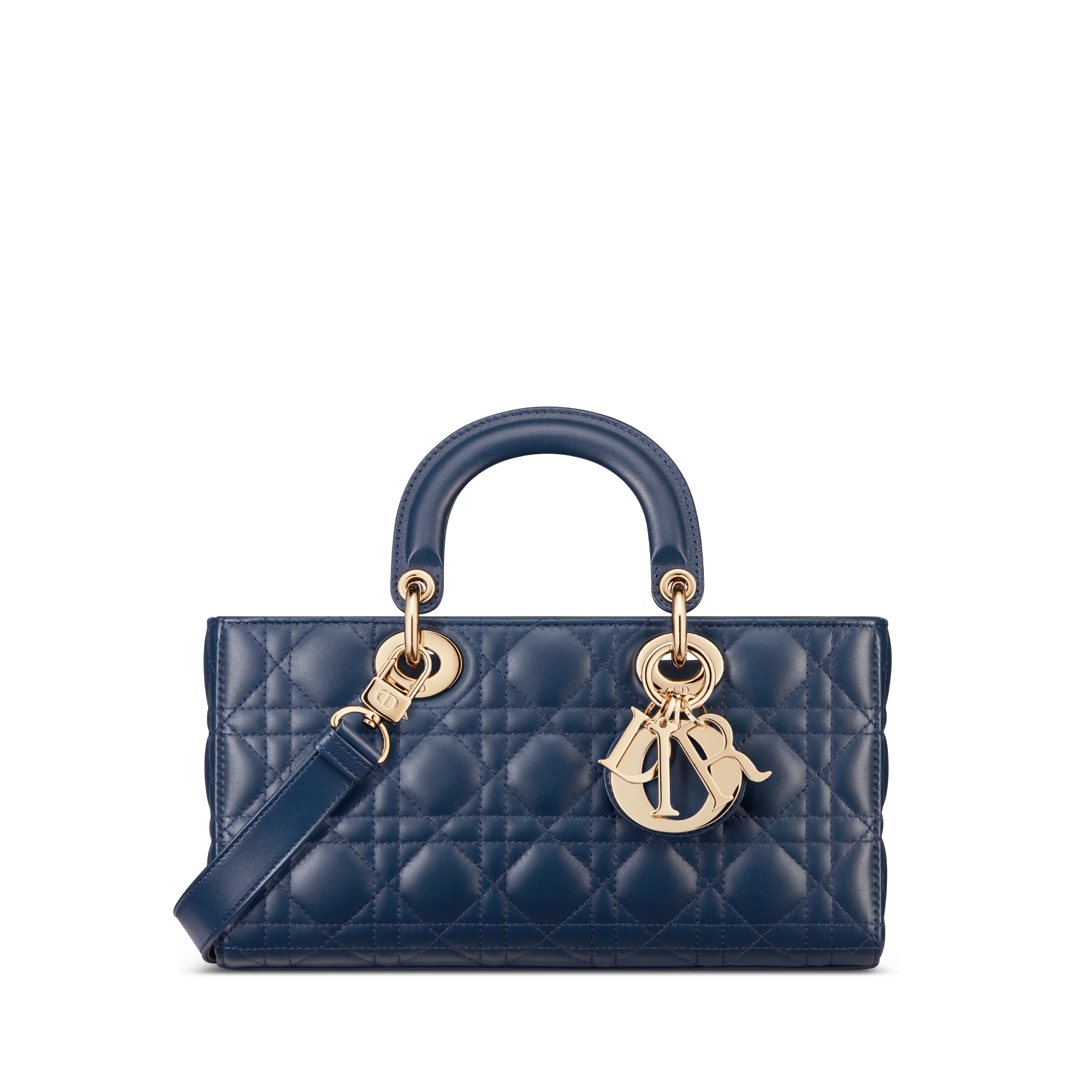 Medium Lady D-Joy Bag Deep Ocean Blue Cannage Lambskin E01