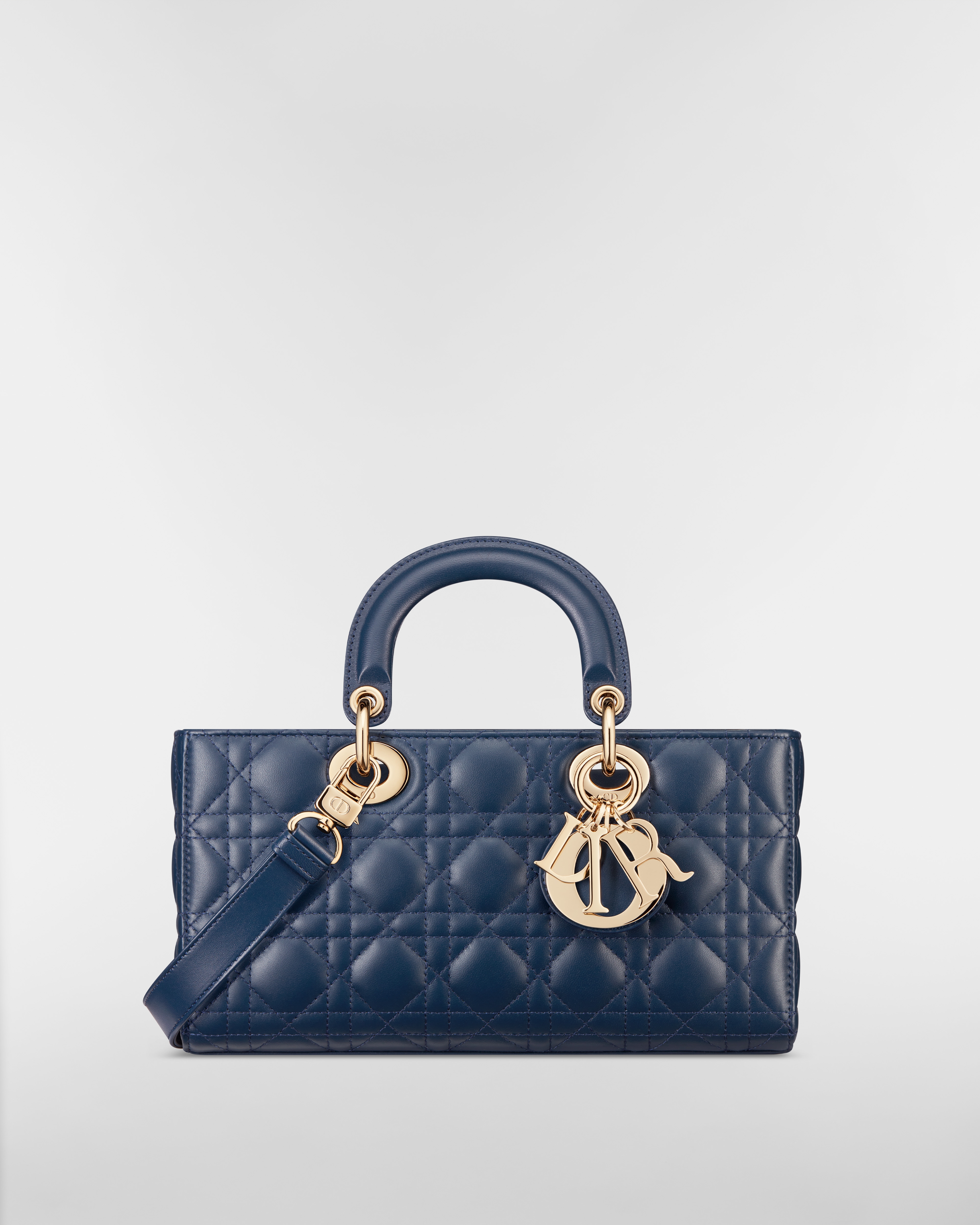 中碼 Lady D-Joy 手袋 深海洋藍色 Cannage 藤格紋圖案羊皮 E01