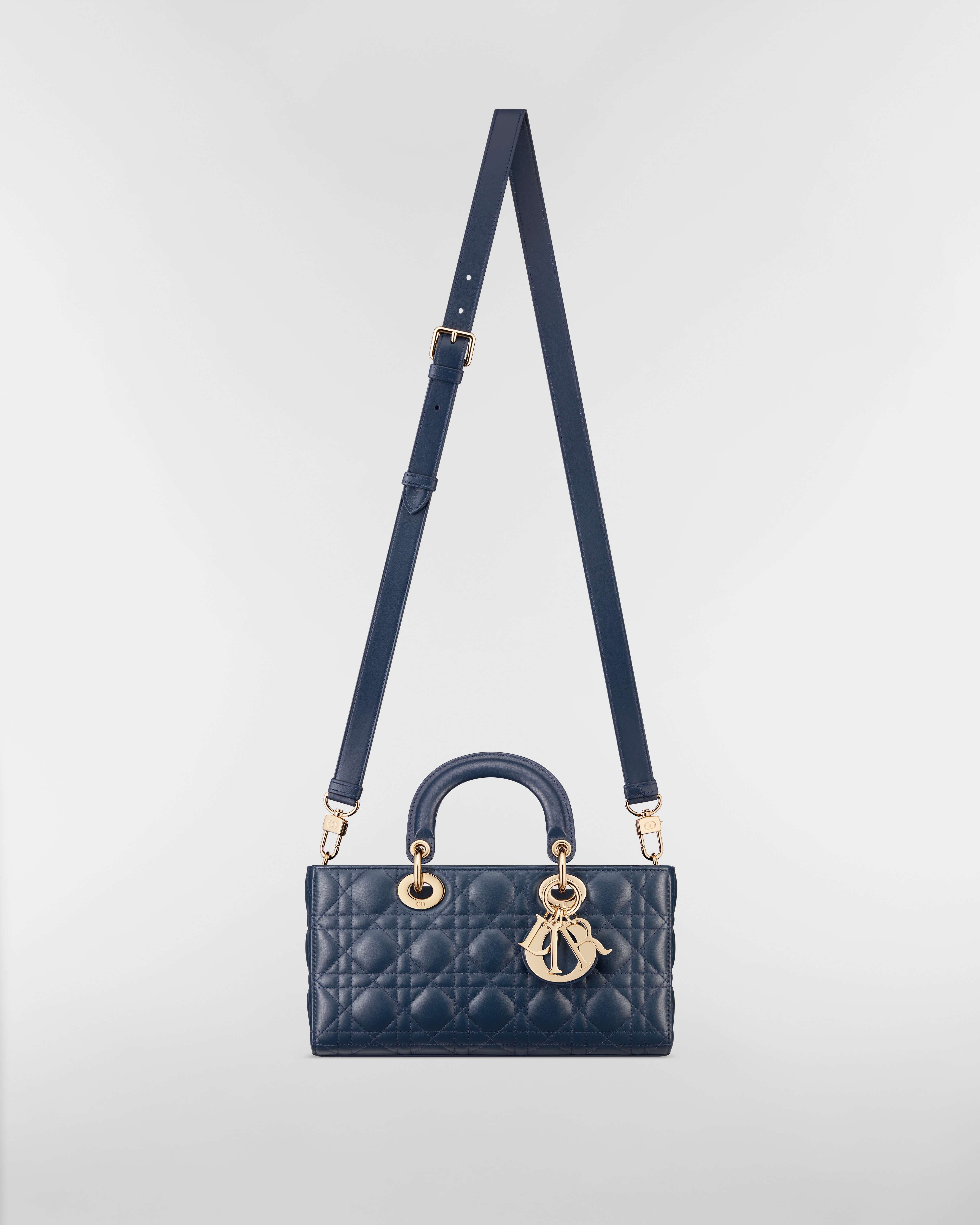 Medium Lady D-Joy Bag Deep Ocean Blue Cannage Lambskin E07