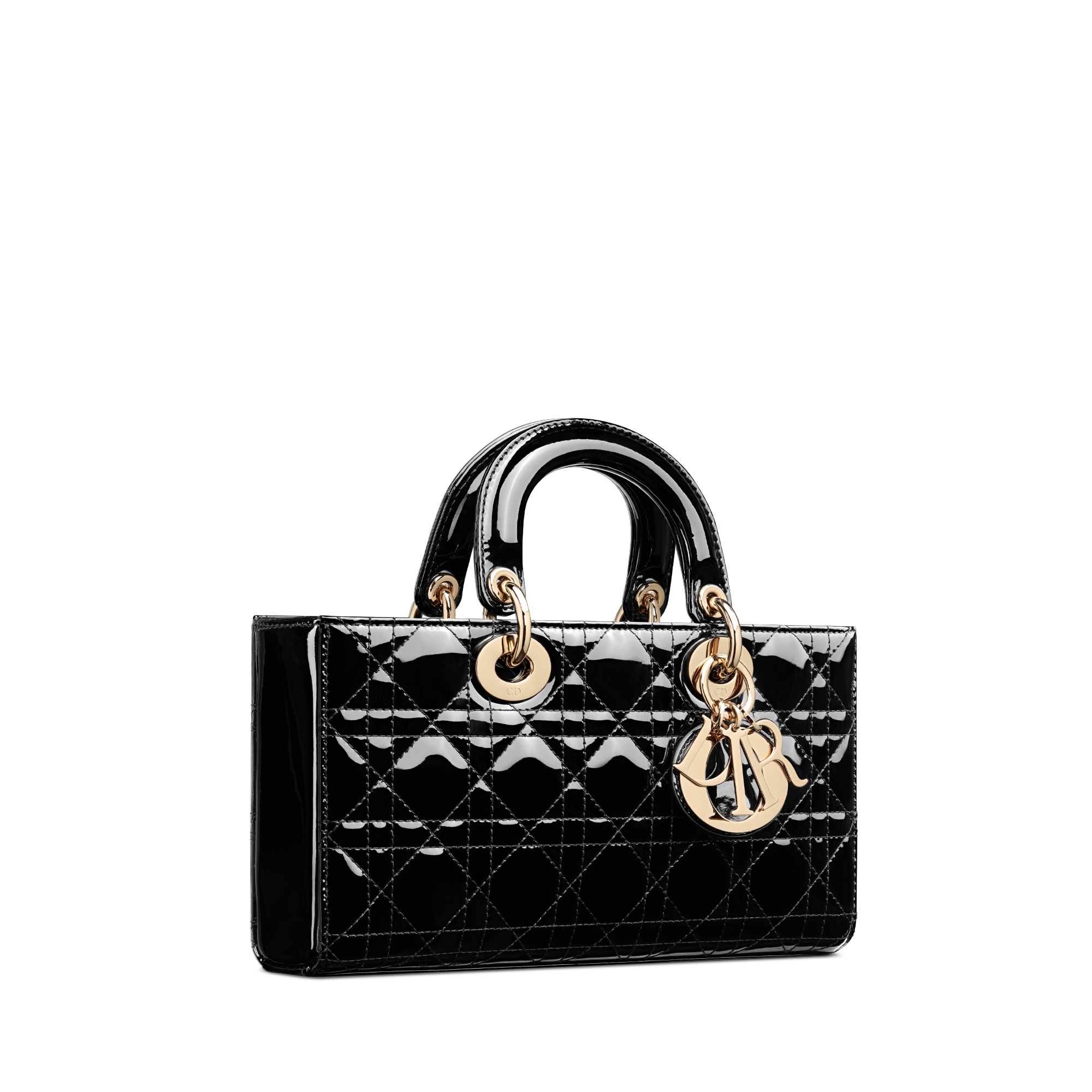 Mittelgroße Lady D-Joy Tasche Cannage Kalbslackleder in Schwarz E03