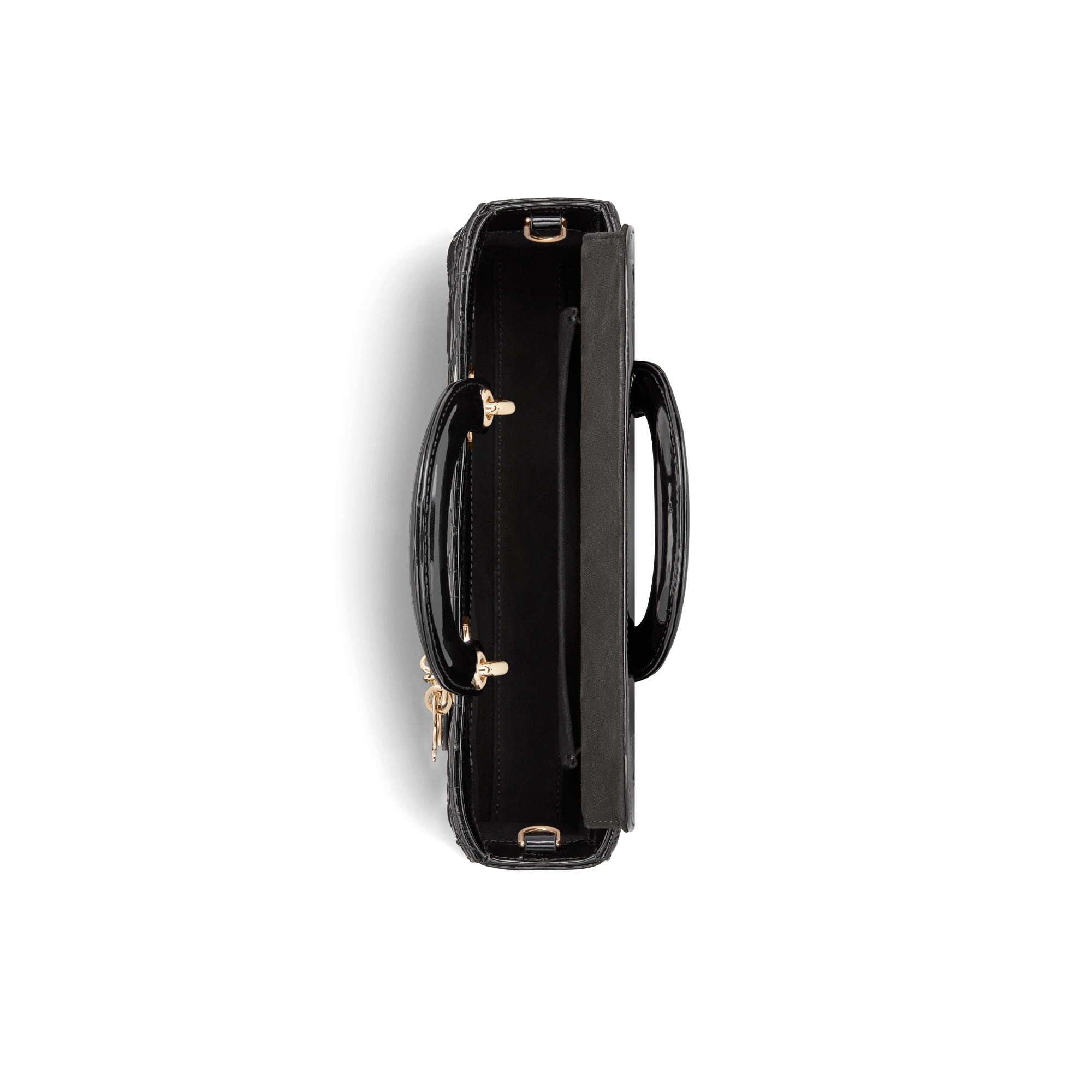 Mittelgroße Lady D-Joy Tasche Cannage Kalbslackleder in Schwarz E06