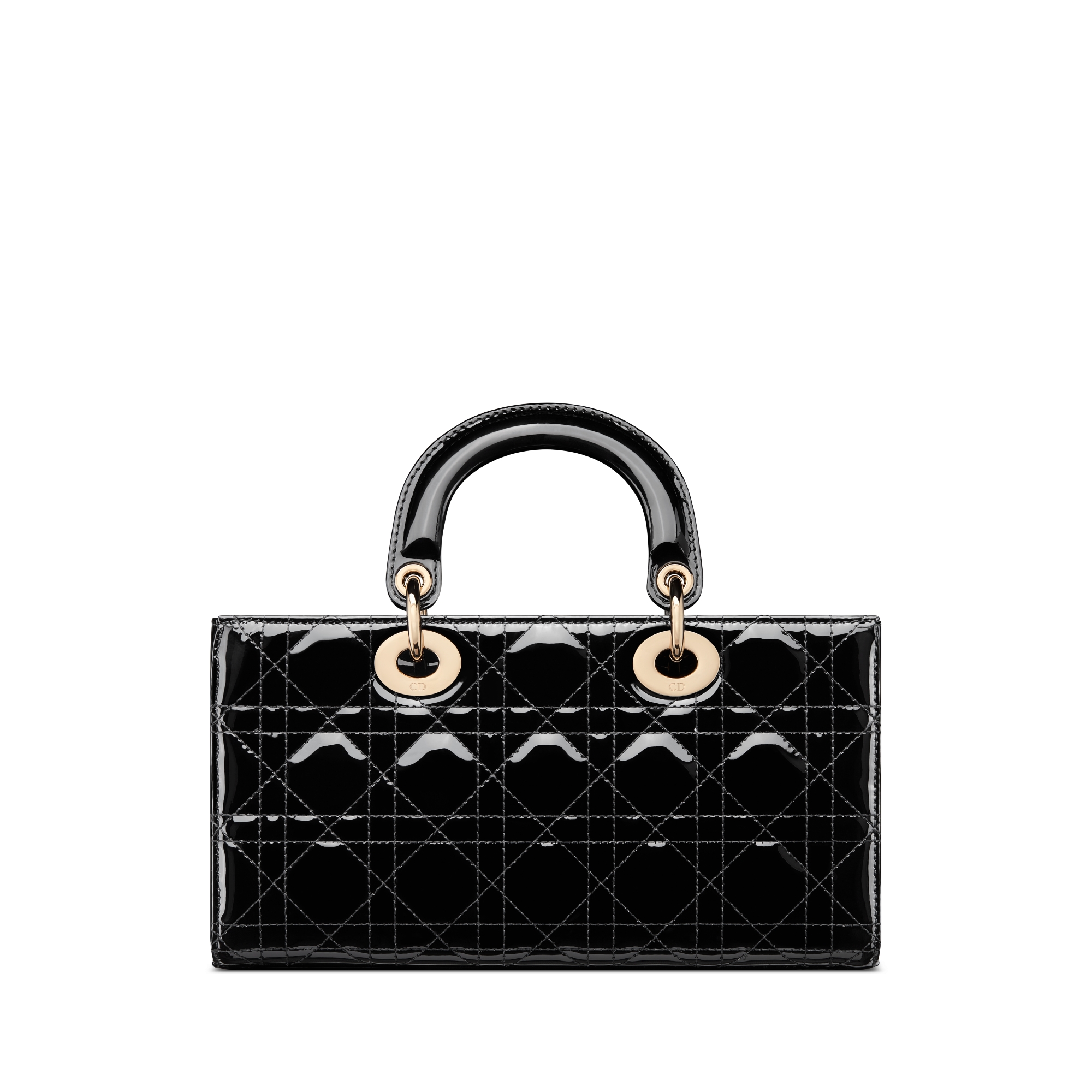 Mittelgroße Lady D-Joy Tasche Cannage Kalbslackleder in Schwarz E08