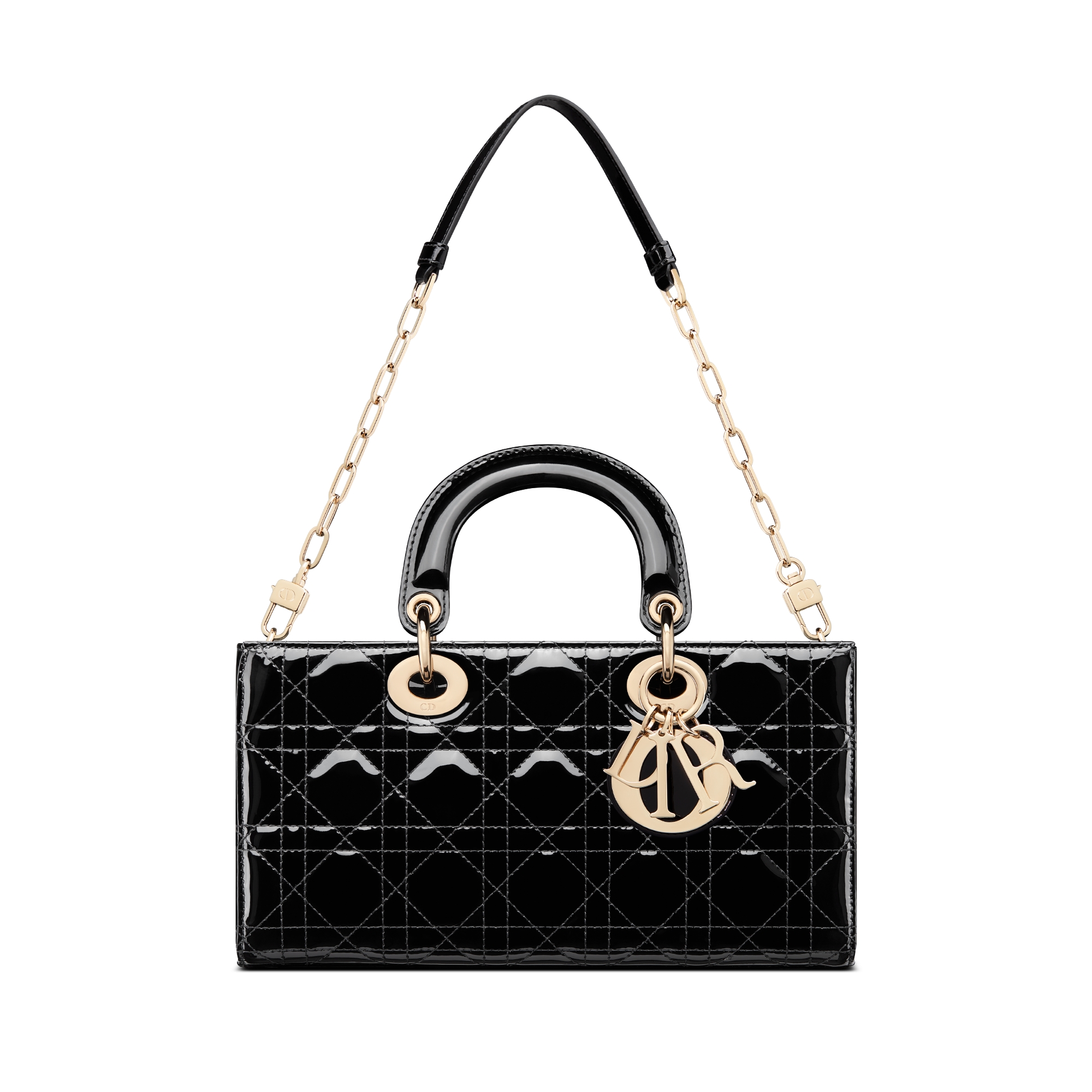 Mittelgroße Lady D-Joy Tasche Cannage Kalbslackleder in Schwarz E10