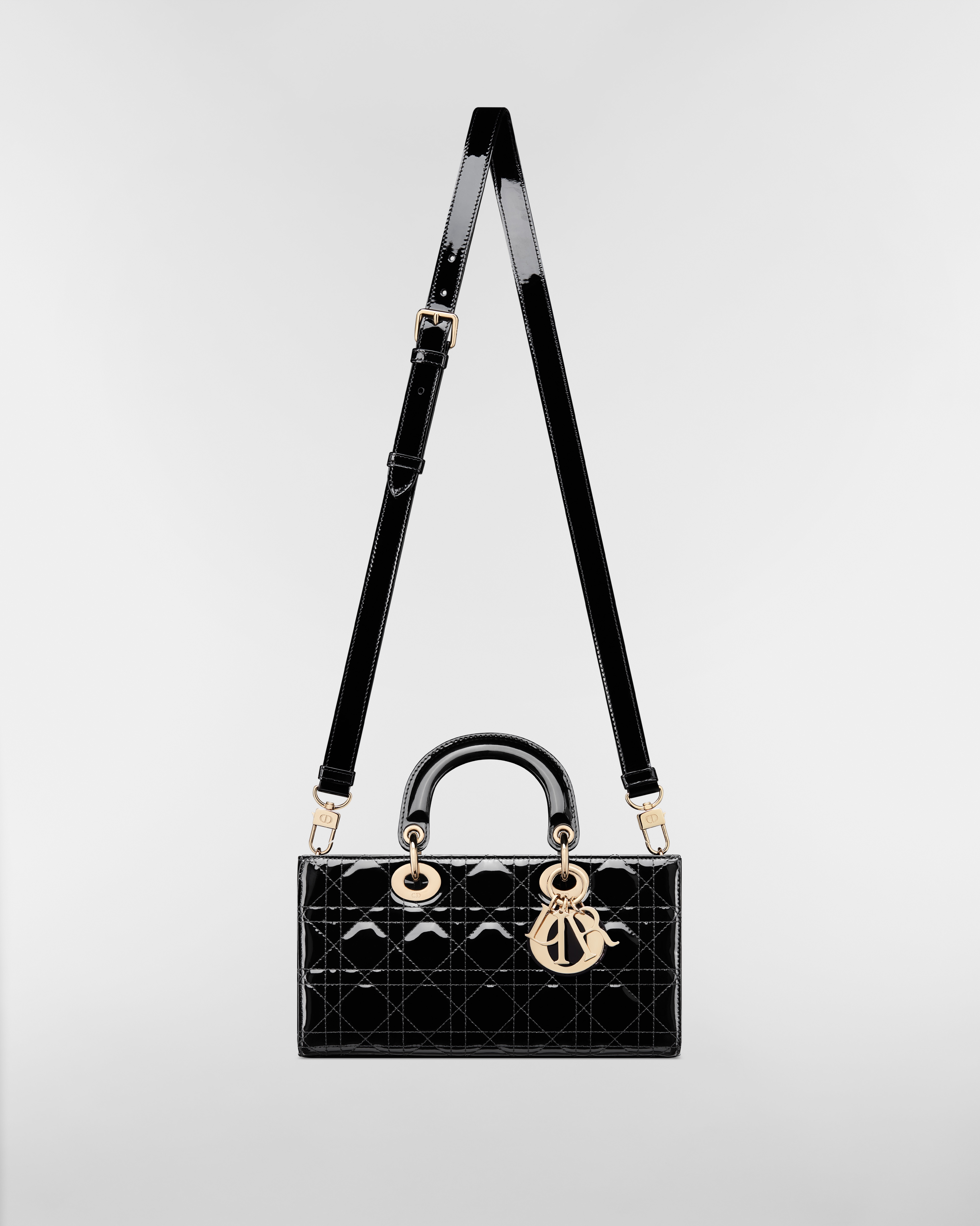 Medium Lady D-Joy Bag Black Patent Cannage Calfskin E07