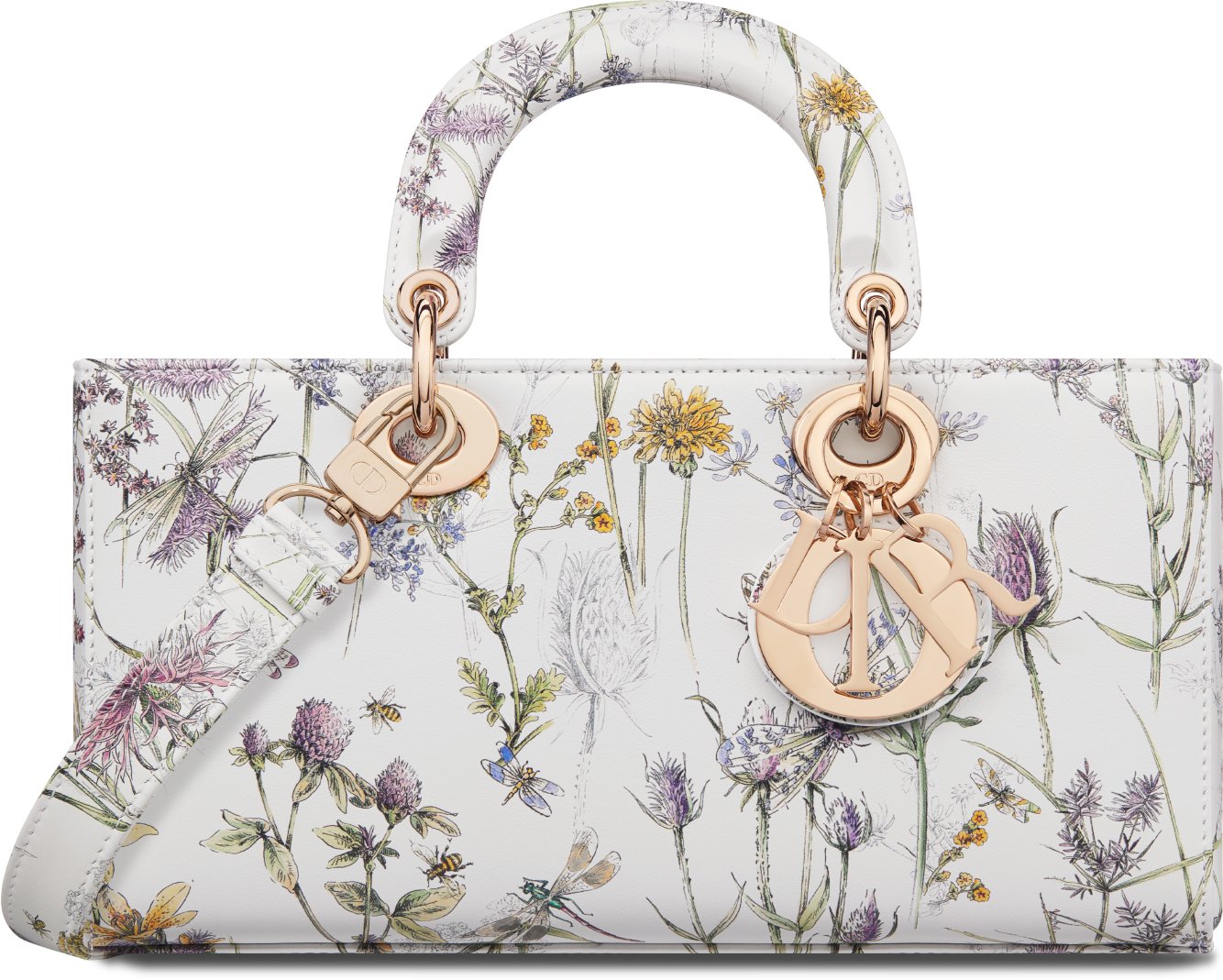 Borsa media Lady D Joy Pelle di vitello bianca con stampa Dior Herbarium multicolore DIOR