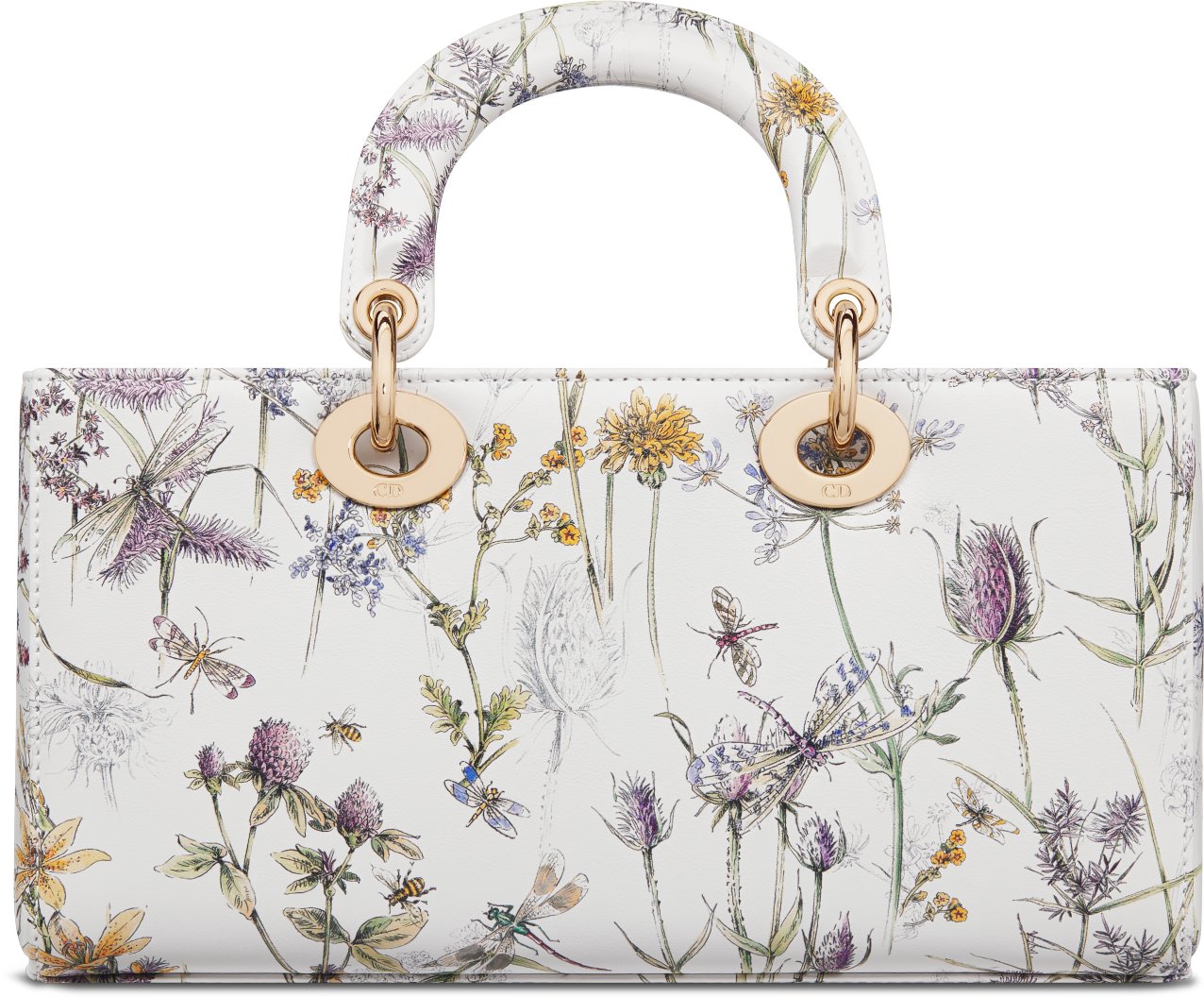 Medium Lady D Joy Bag White Calfskin with Multicolor Dior Herbarium Print DIOR