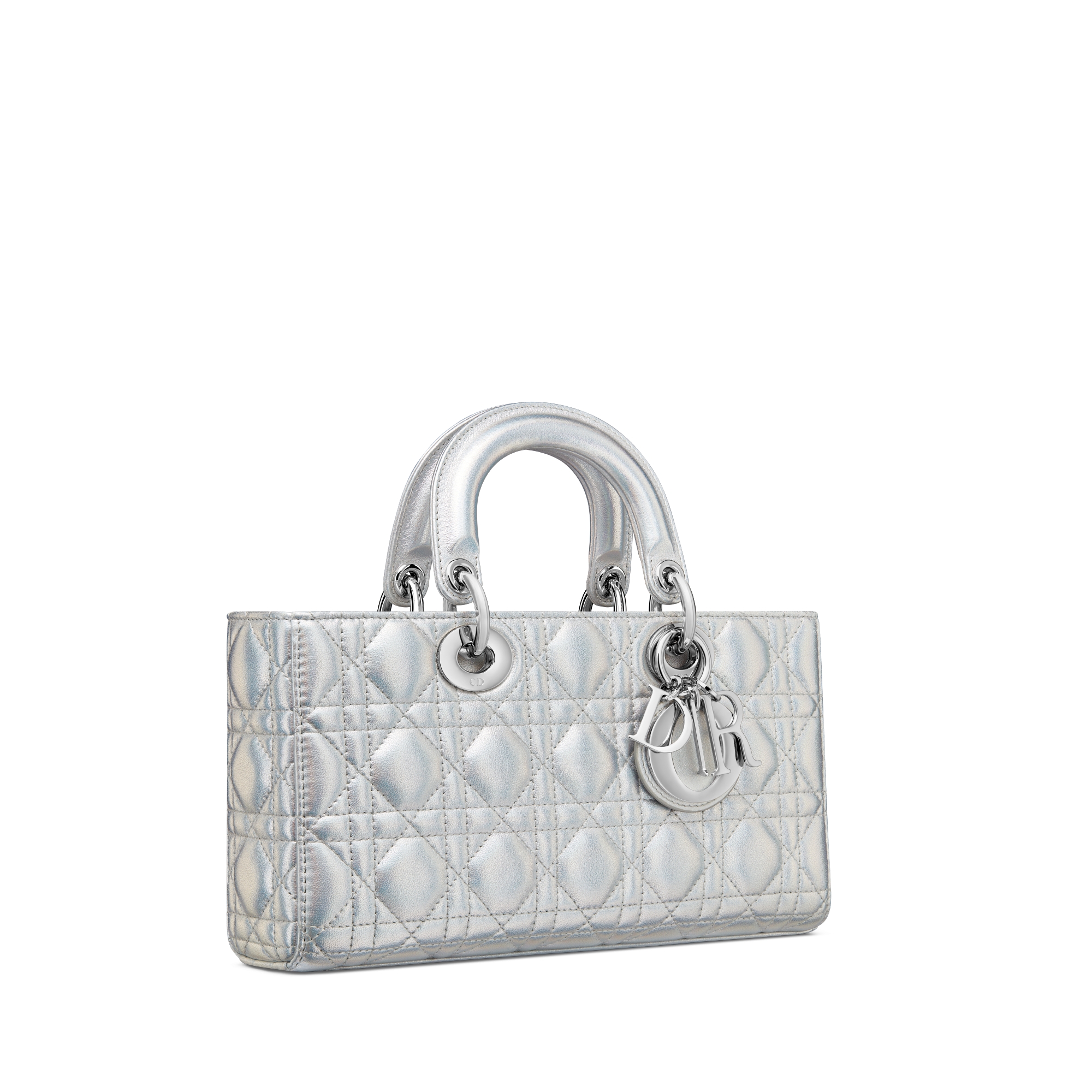 Medium Dior Or Lady D-Joy Bag Silver-Tone Iridescent and Metallic Cannage Lambskin E03