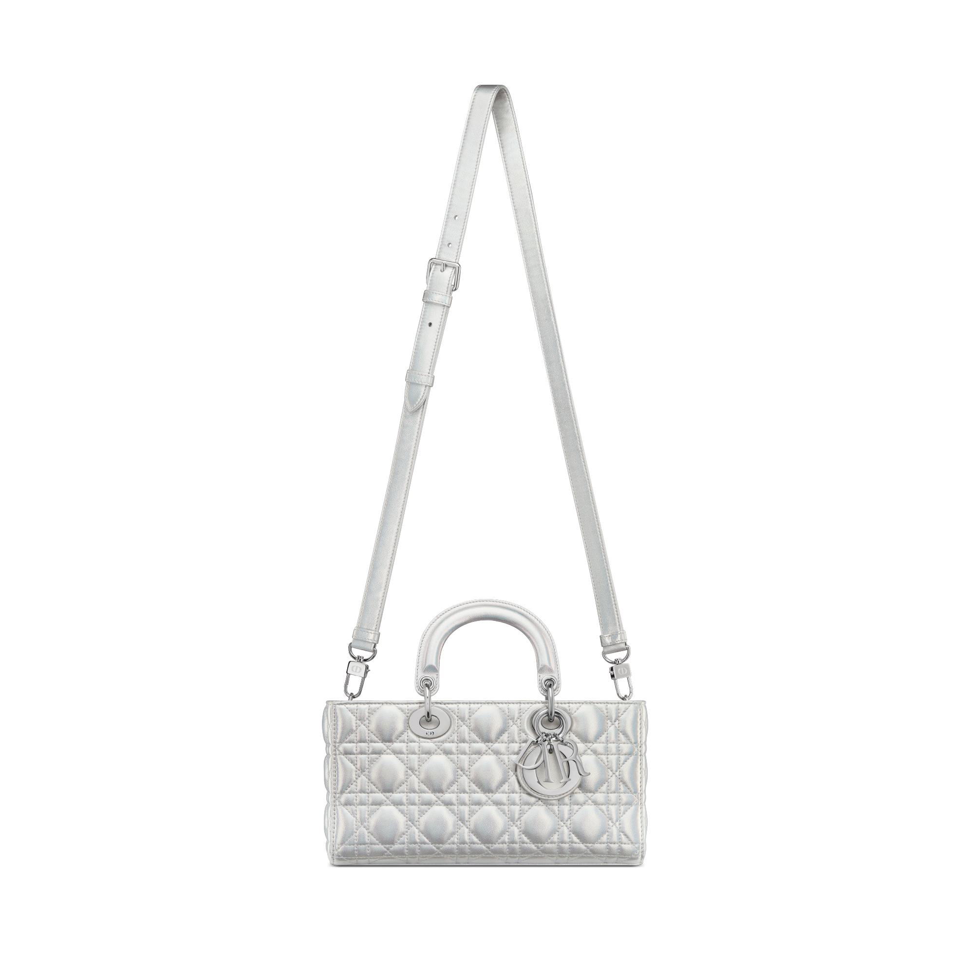 Medium Dior Or Lady D-Joy Bag Silver-Tone Iridescent and Metallic Cannage Lambskin E07