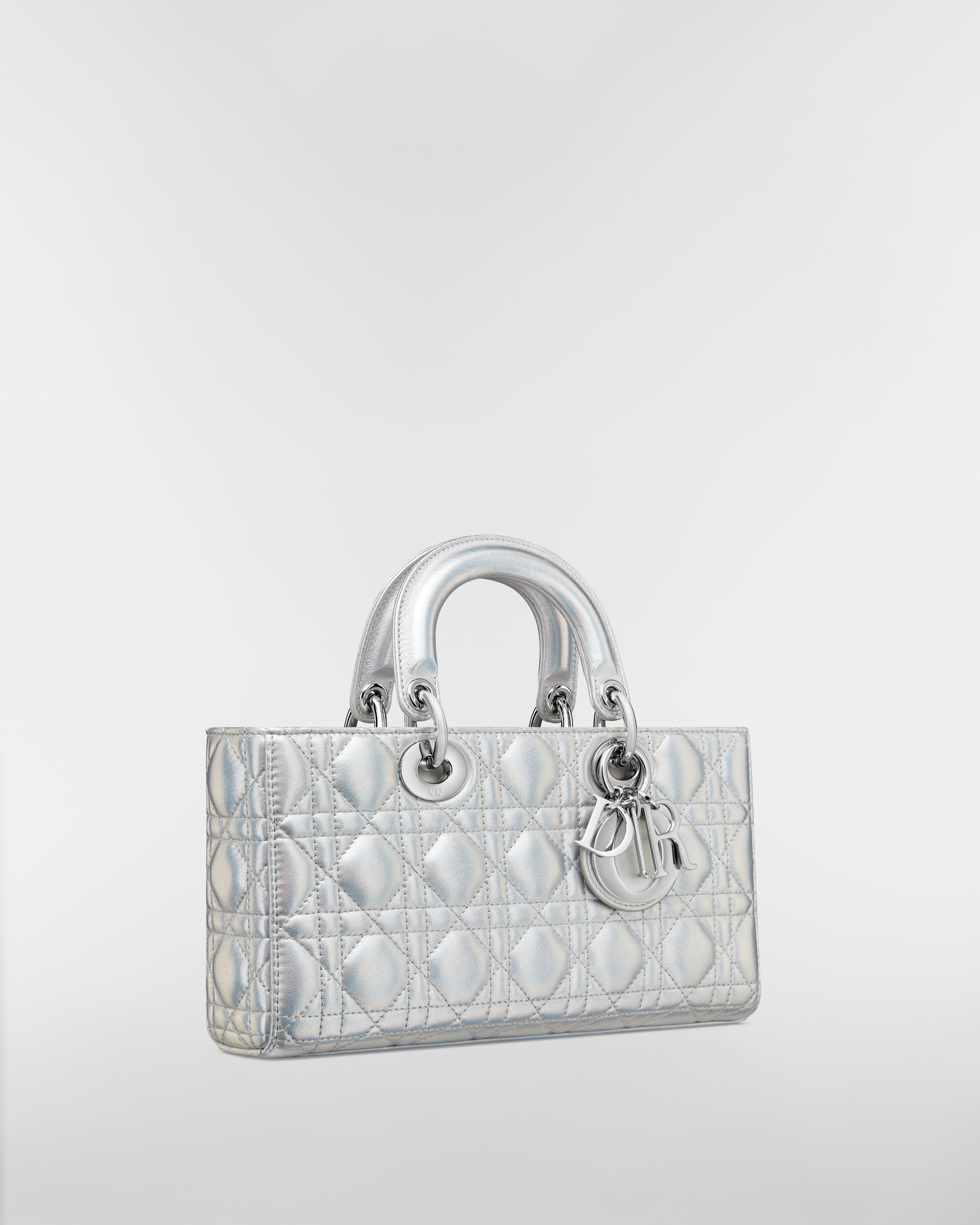 Medium Dior Or Lady D-Joy Bag Silver-Tone Iridescent and Metallic Cannage Lambskin E03