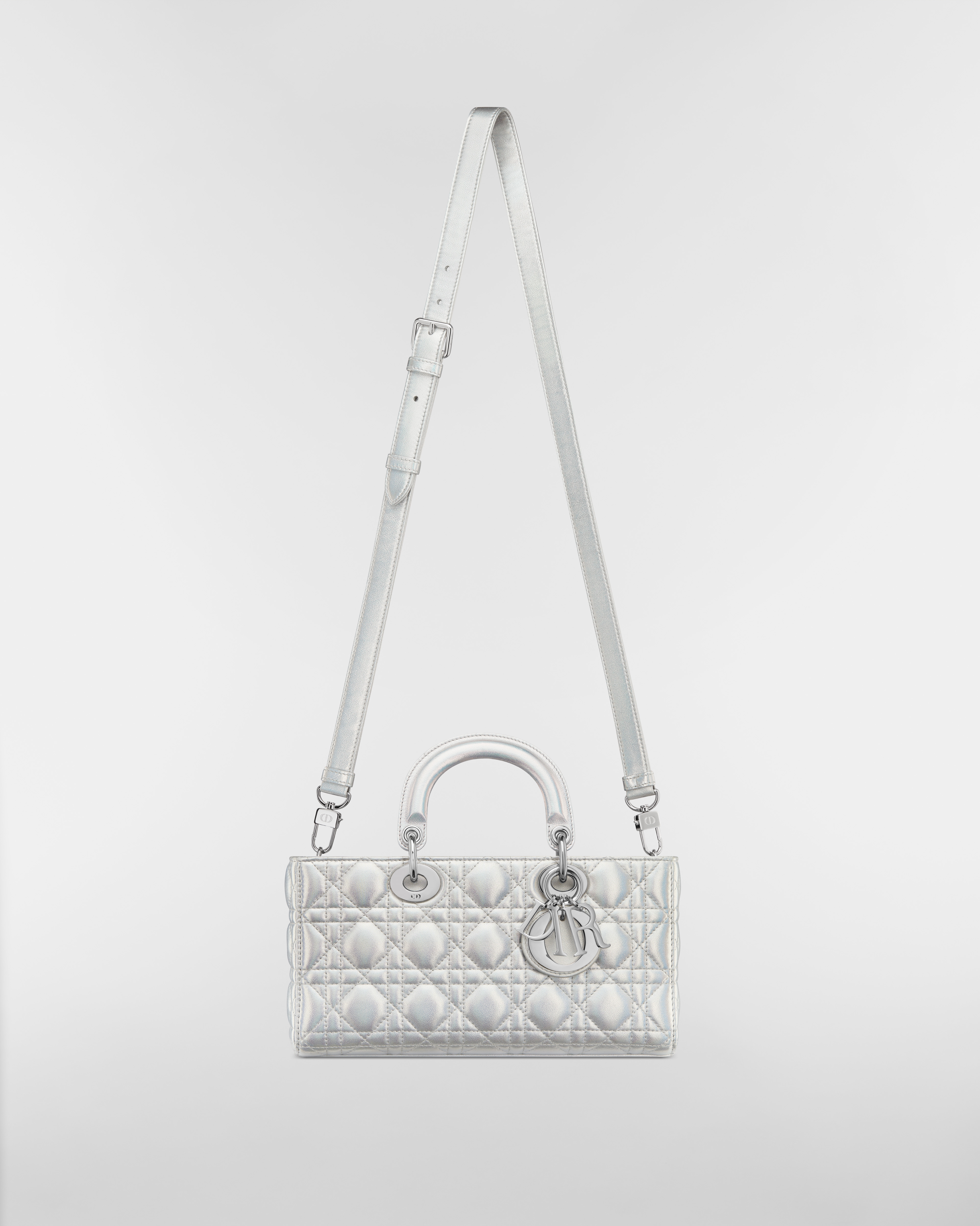 Medium Dior Or Lady D-Joy Bag Silver-Tone Iridescent and Metallic Cannage Lambskin E07