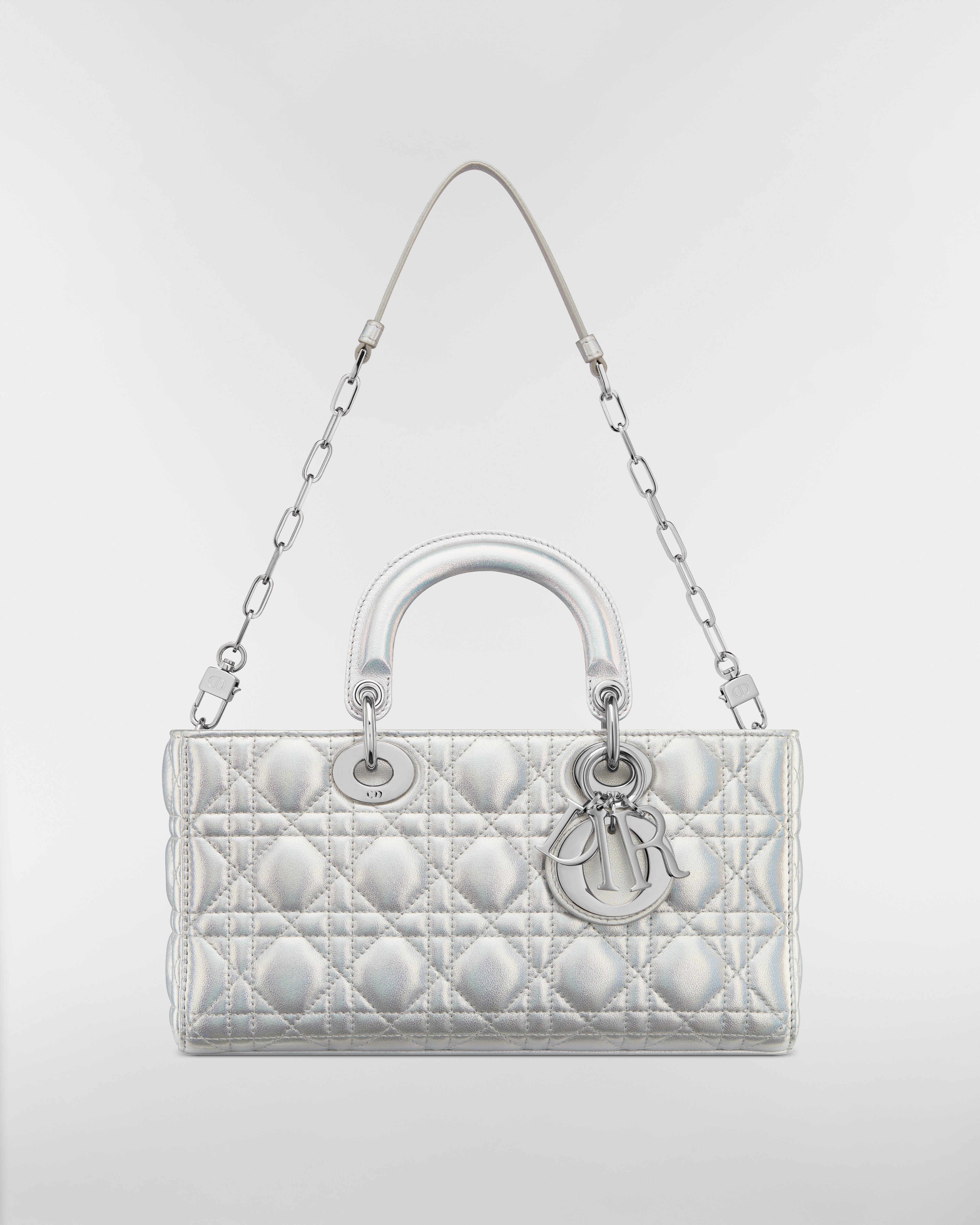 Medium Dior Or Lady D-Joy Bag Silver-Tone Iridescent and Metallic Cannage Lambskin E10