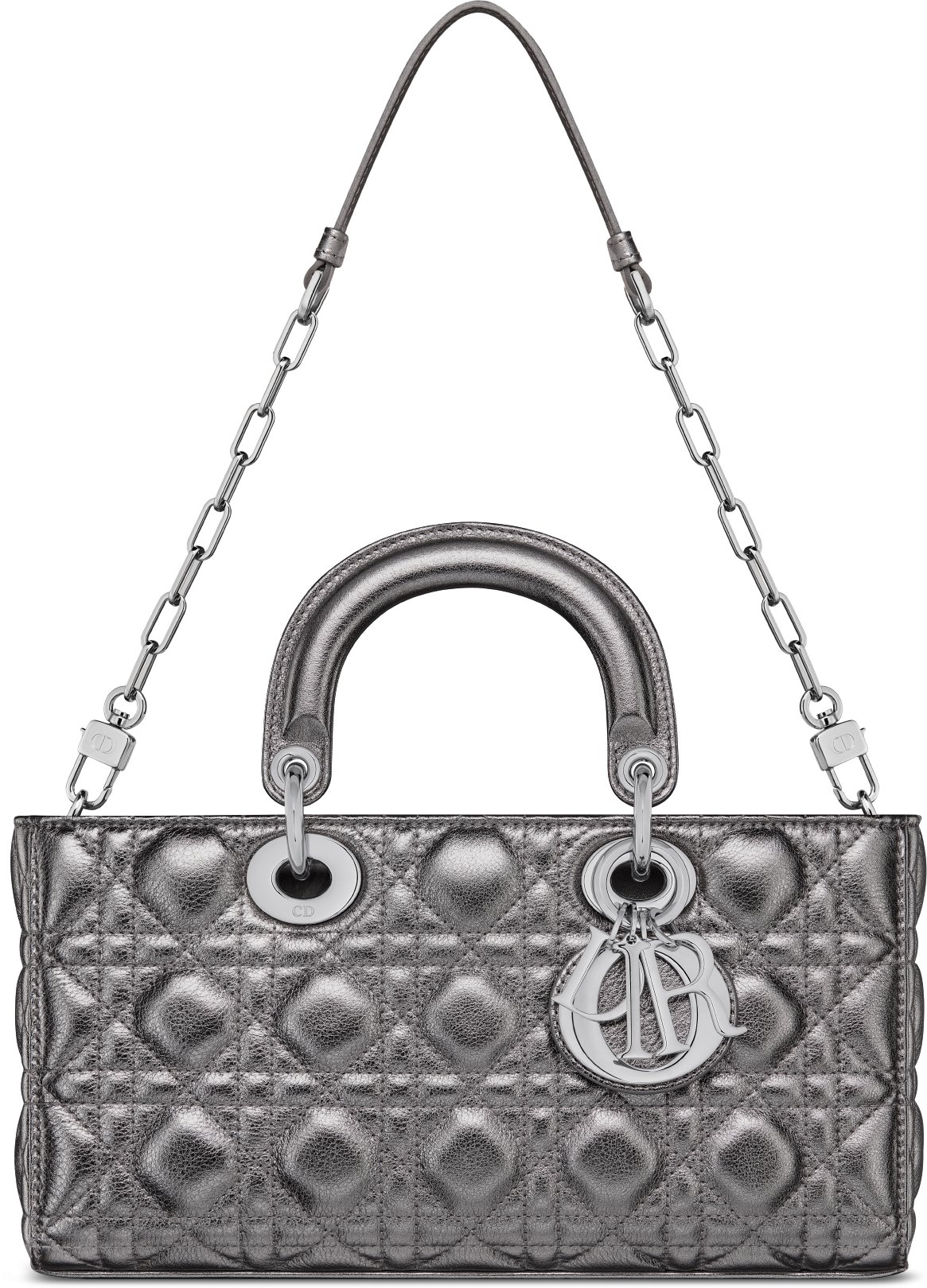Medium Lady D Joy Bag Metallic Silver Tone Cannage Calfskin DIOR