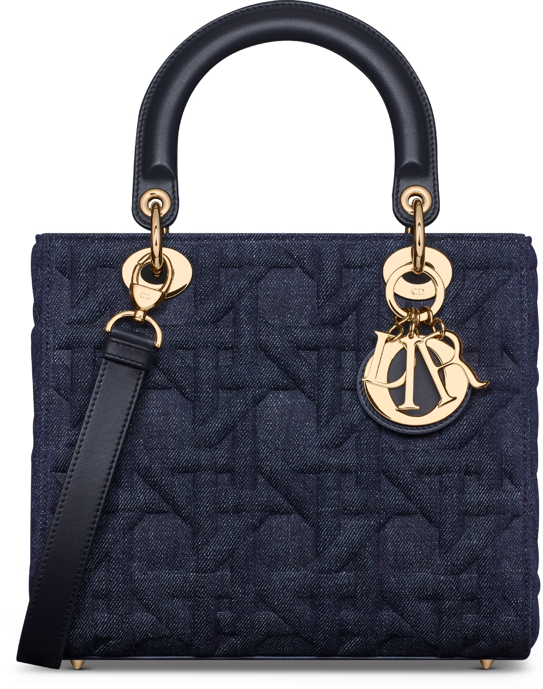 Middelgrote Lady Dior tas Blauw denim met Graphic Cannage motief DIOR