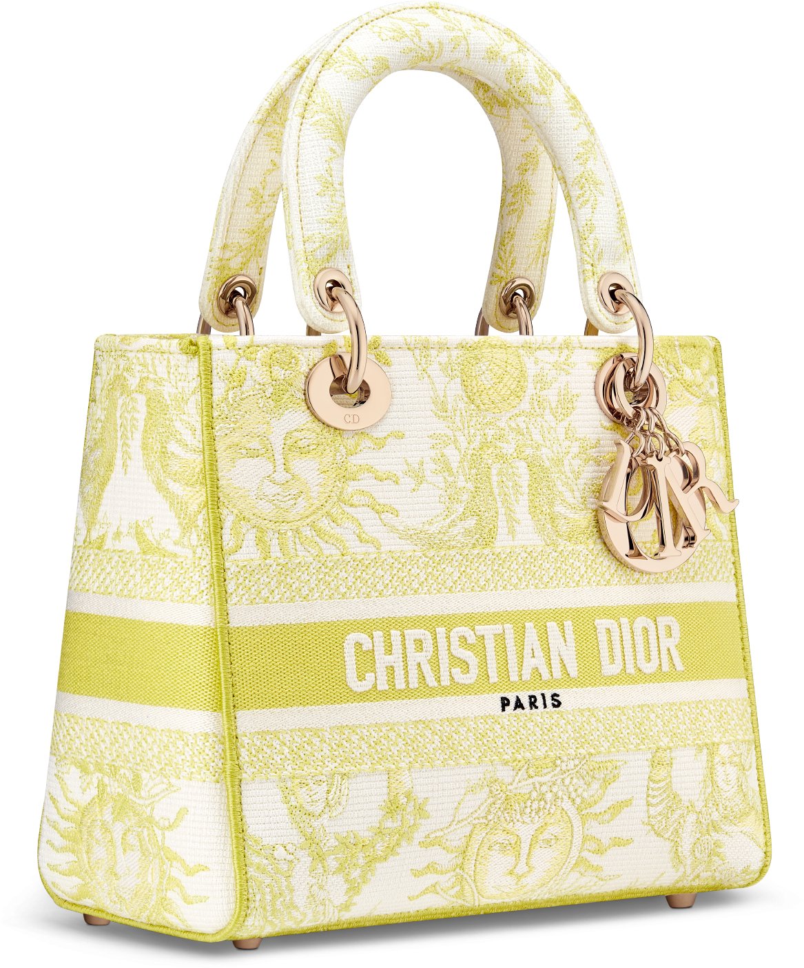 Medium Dioriviera Lady D Lite Bag Lemon Yellow Toile de Jouy Soleil Embroidery DIOR