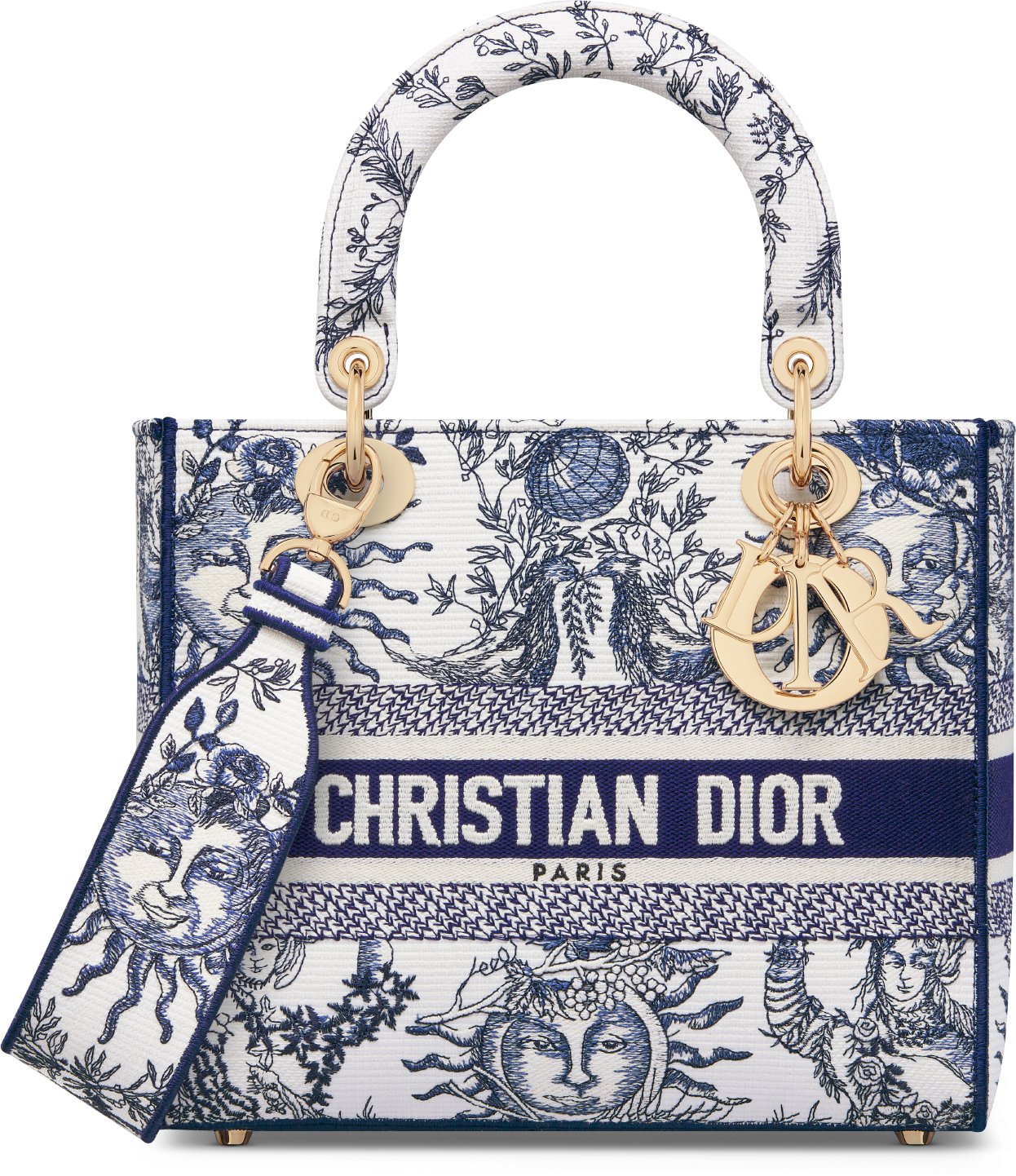 Medium Dioriviera Lady D Lite Bag Lemon Yellow Toile de Jouy Soleil Embroidery DIOR