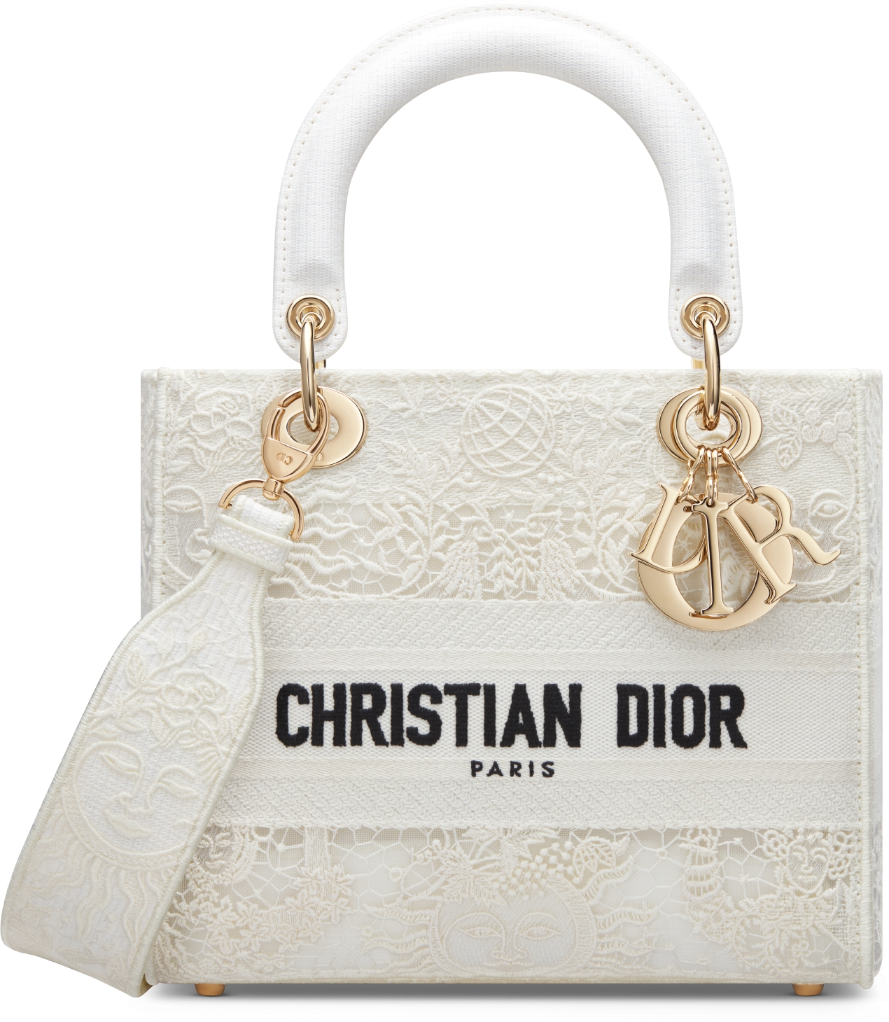 DIOR Medium Lady D Lite Bag White Toile De Jouy Soleil Macrame Embroidery Women