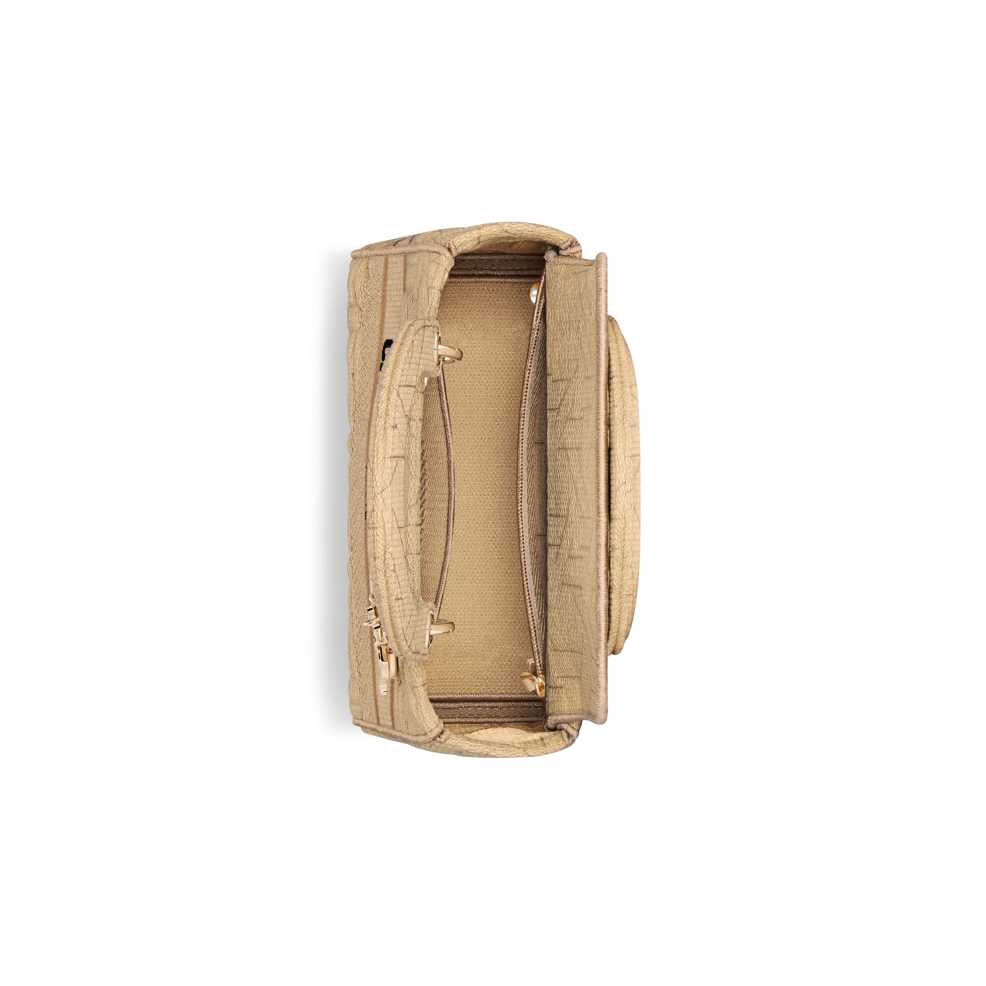MEDIUM LADY D-LITE BEIGE CANNAGE EMBROIDERY