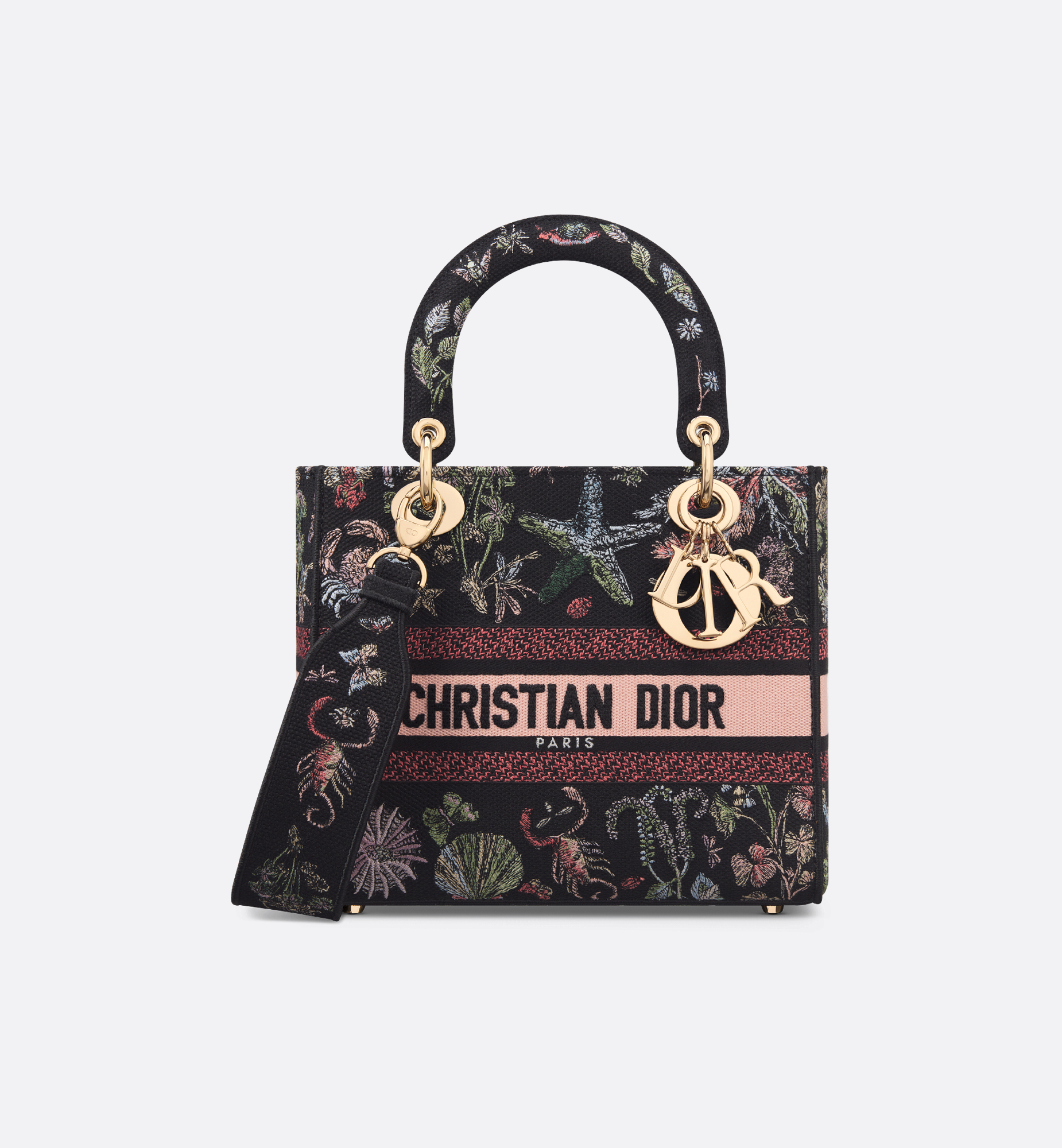 Medium Lady D-Lite Bag Black Embroidery with Multicolor Dior Medium Lady D-Lite Bag Black Embroidery with Multicolor Dior