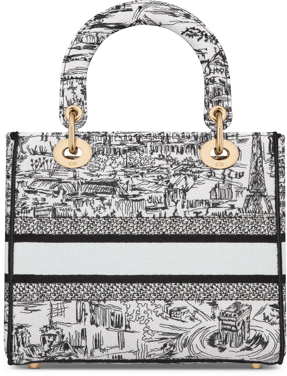 Mittelgroße Lady D-Lite Tasche Paris Allover Stickerei in Weiß und 