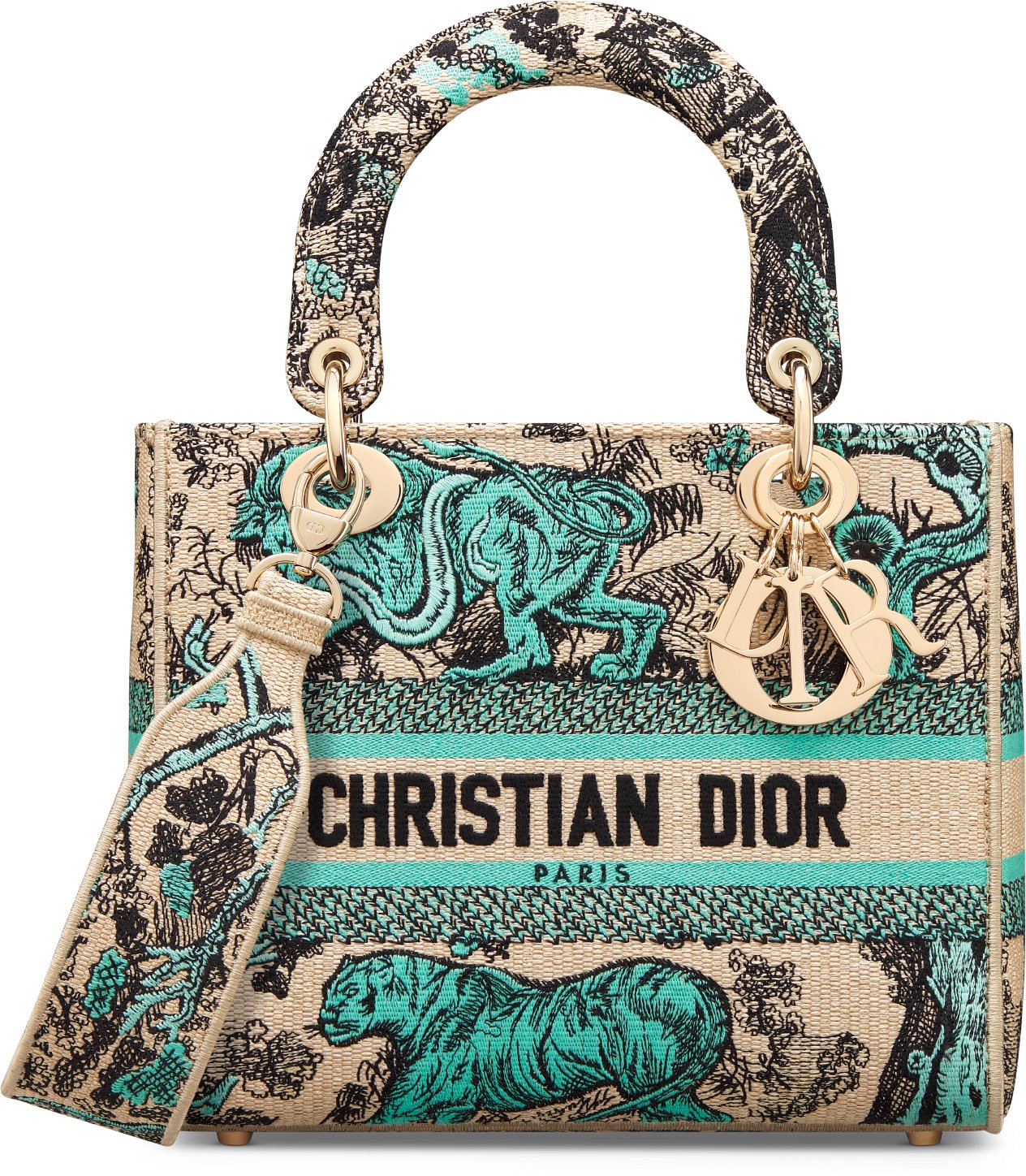 Middelgrote Dioriviera Lady D Lite tas Raffia met candy roze Toile de Jouy Sauvage borduursel DIOR