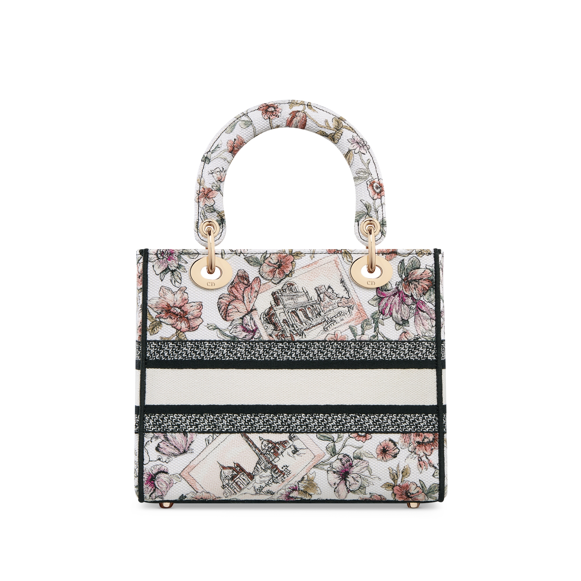 Medium Lady D-Lite Bag Pink Souvenir de Rome Embroidery E08