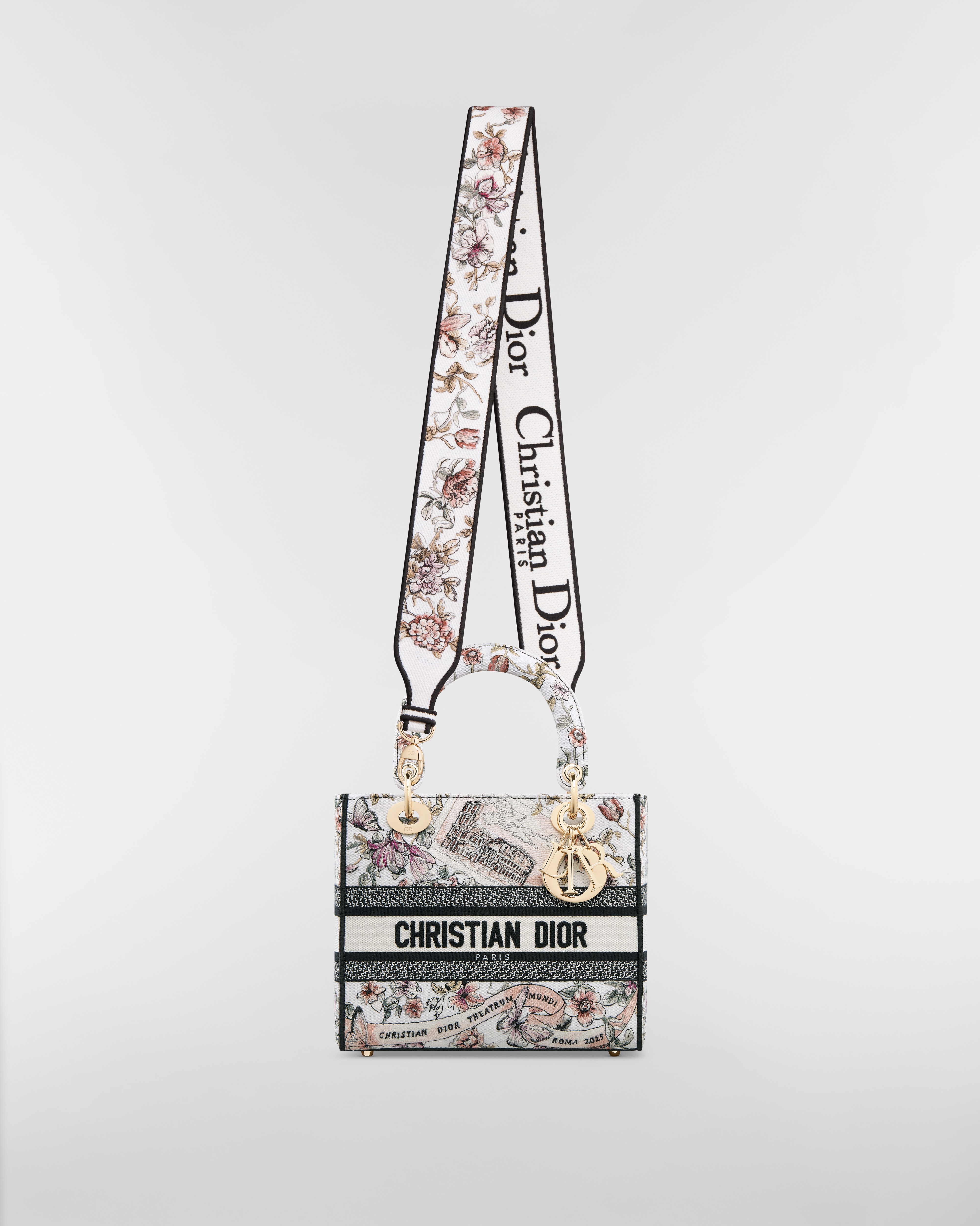 Medium Lady D-Lite Bag Pink Souvenir de Rome Embroidery E07