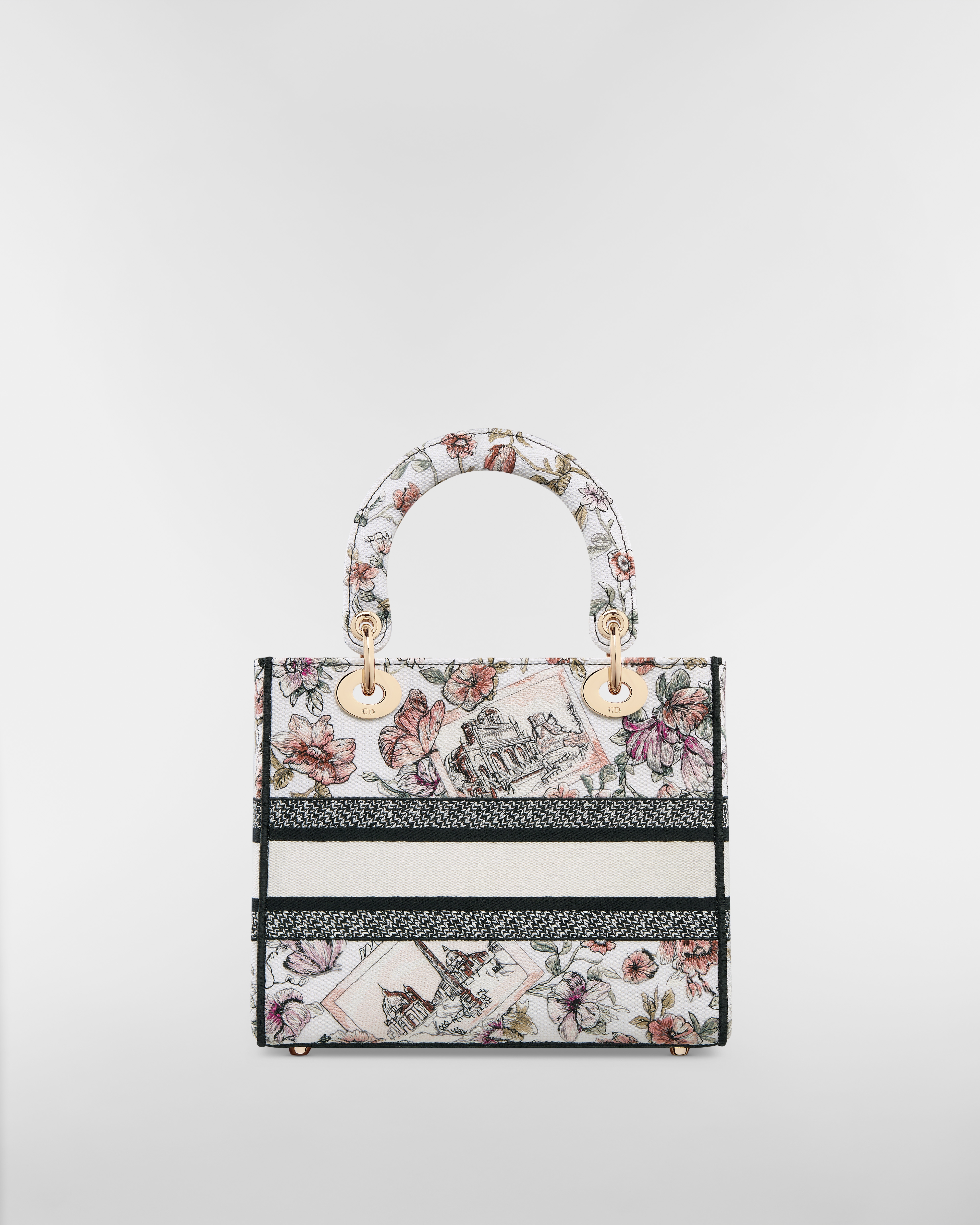 Medium Lady D-Lite Bag Pink Souvenir de Rome Embroidery E08