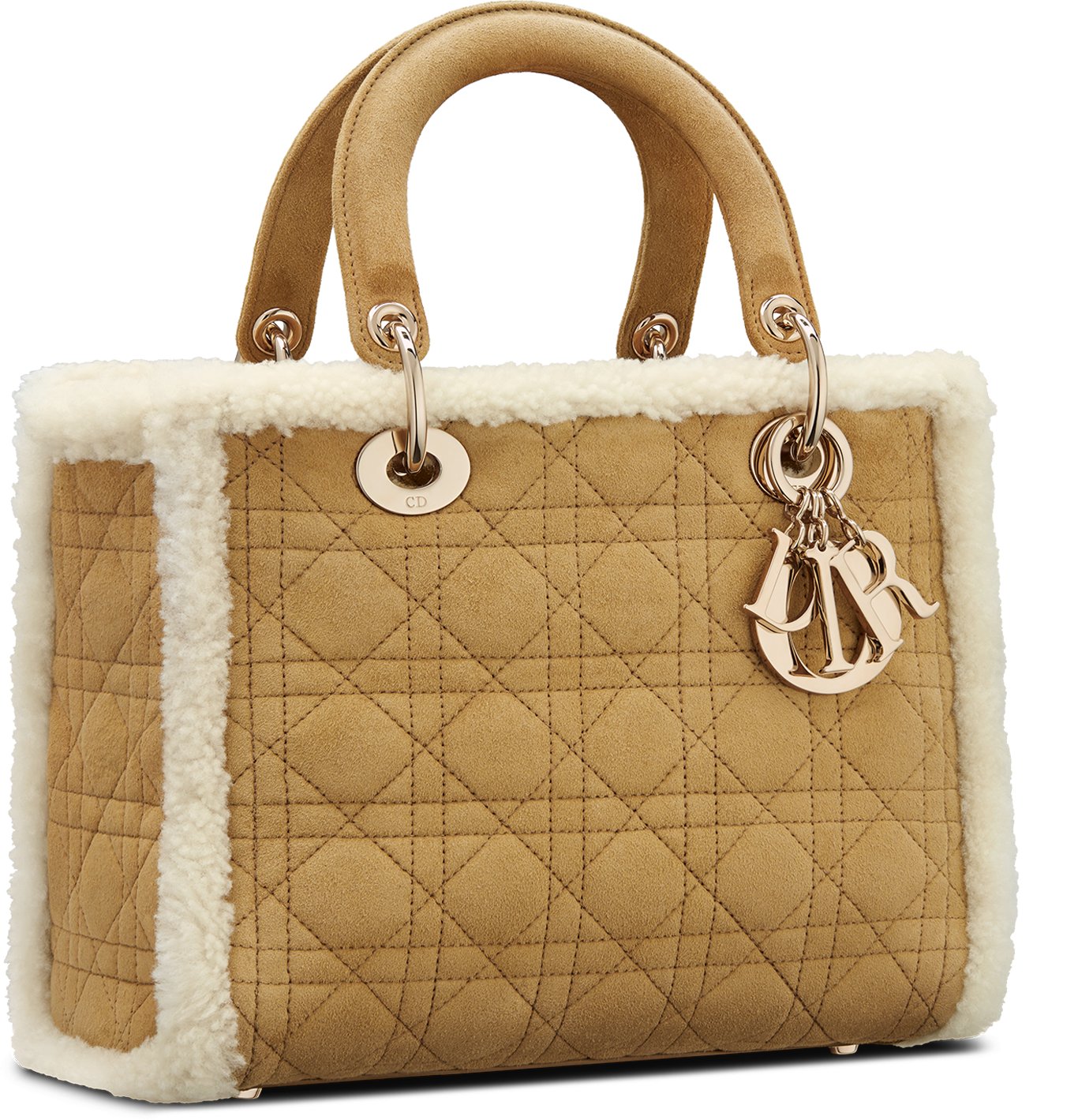 Medium Lady Dior Bag Beige Suede and Ecru Lambskin Shearling DIOR