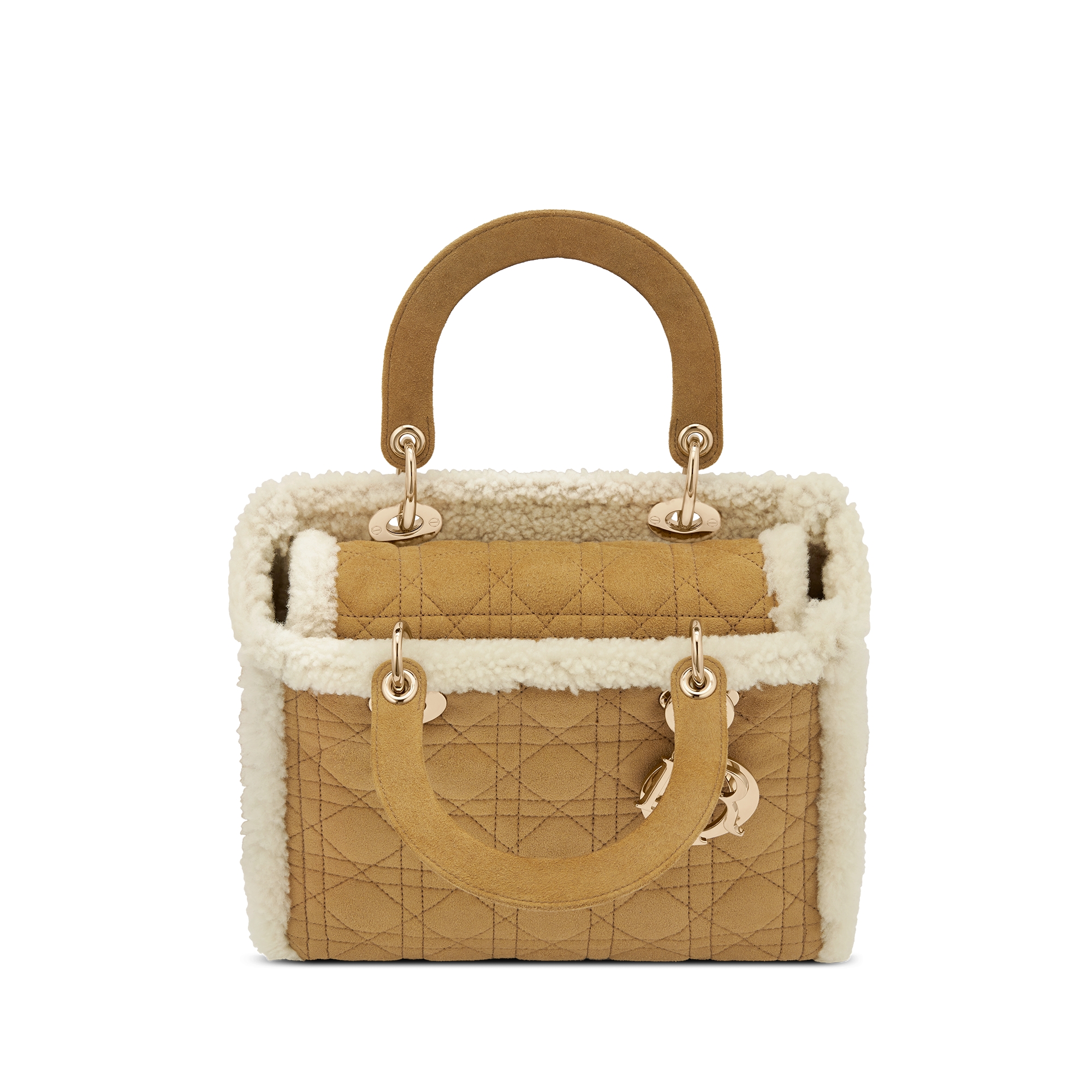 Medium Lady Dior Bag Beige Suede and Ecru Lambskin Shearling E06