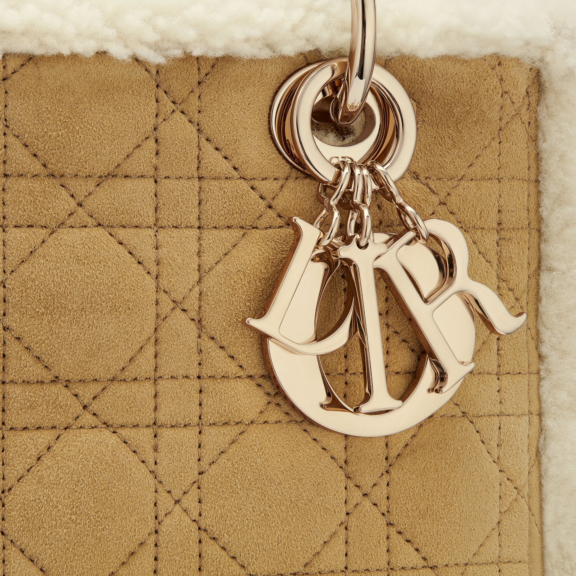 Medium Lady Dior Bag Beige Suede and Ecru Lambskin Shearling E09