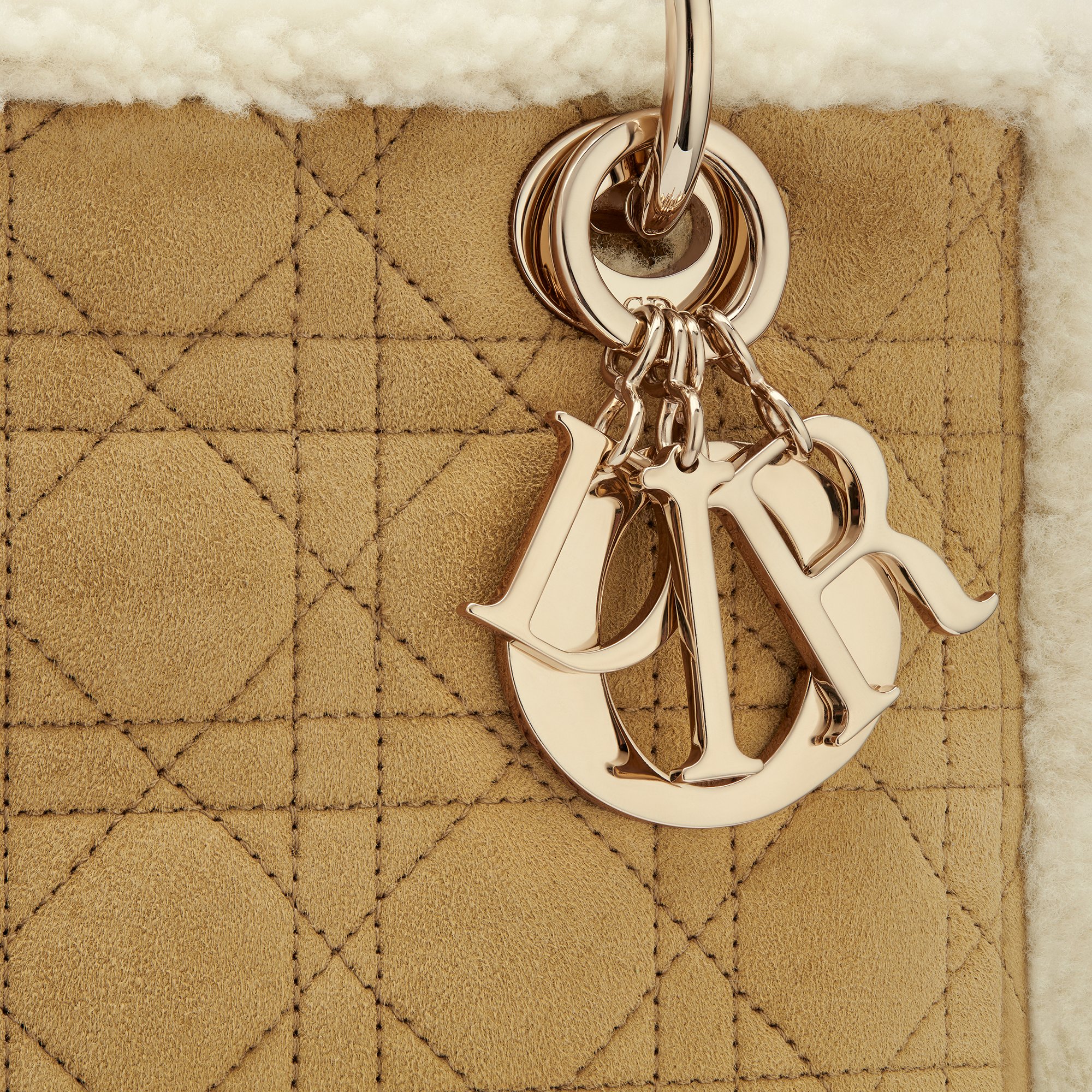 Medium Lady Dior Bag Beige Suede and Ecru Lambskin Shearling DIOR