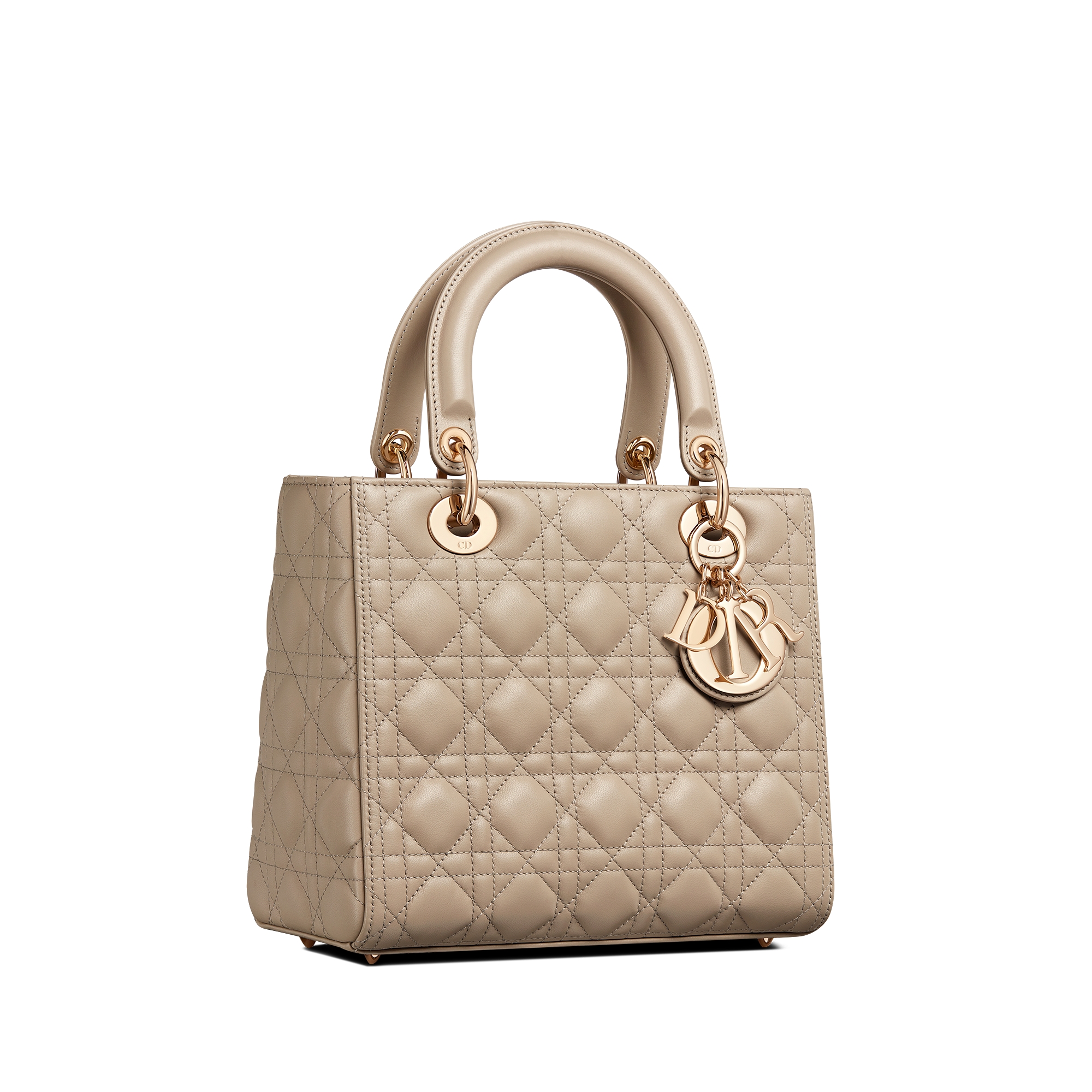 Bolsa Lady Dior média Pele de cordeiro Cannage bege-areia E03
