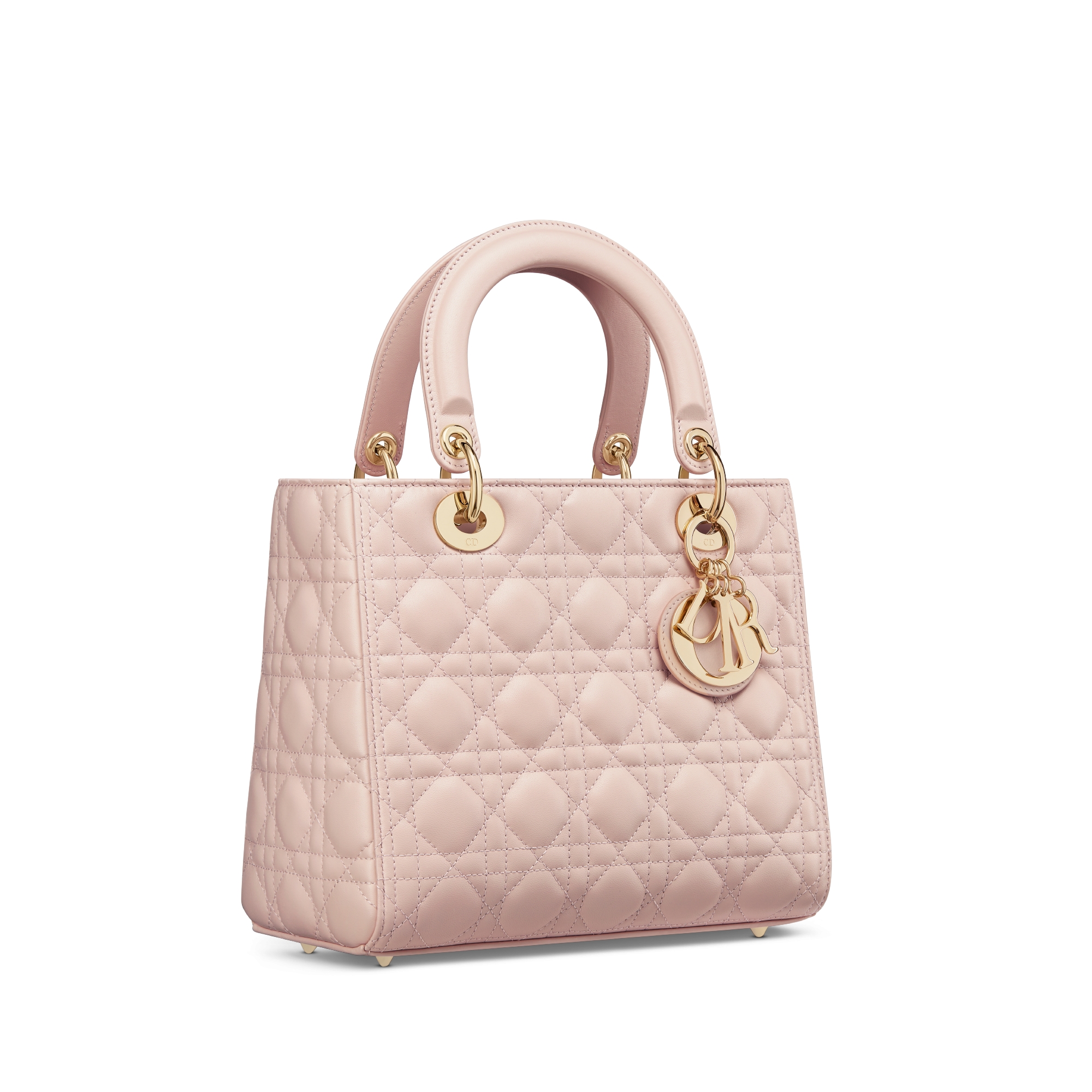 Middelgrote Lady Dior-tas Poederroze lamsleer met Cannage-motief E03