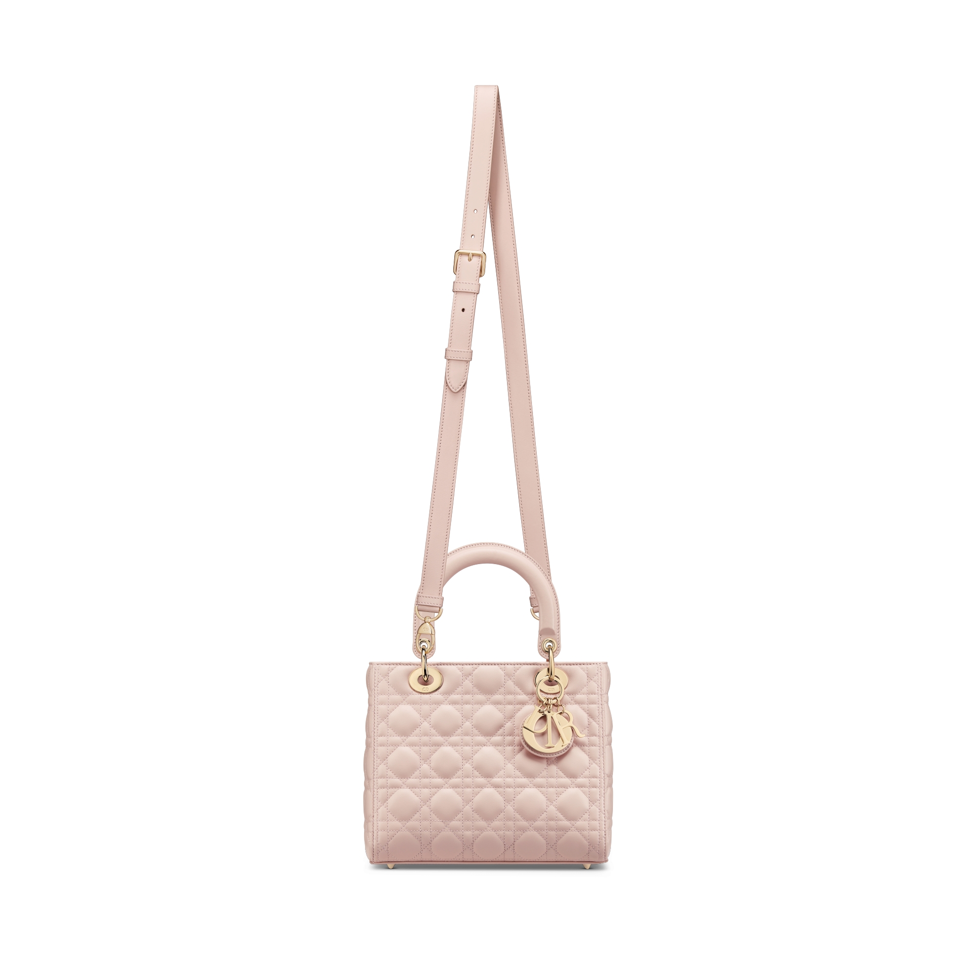 Middelgrote Lady Dior-tas Poederroze lamsleer met Cannage-motief E07