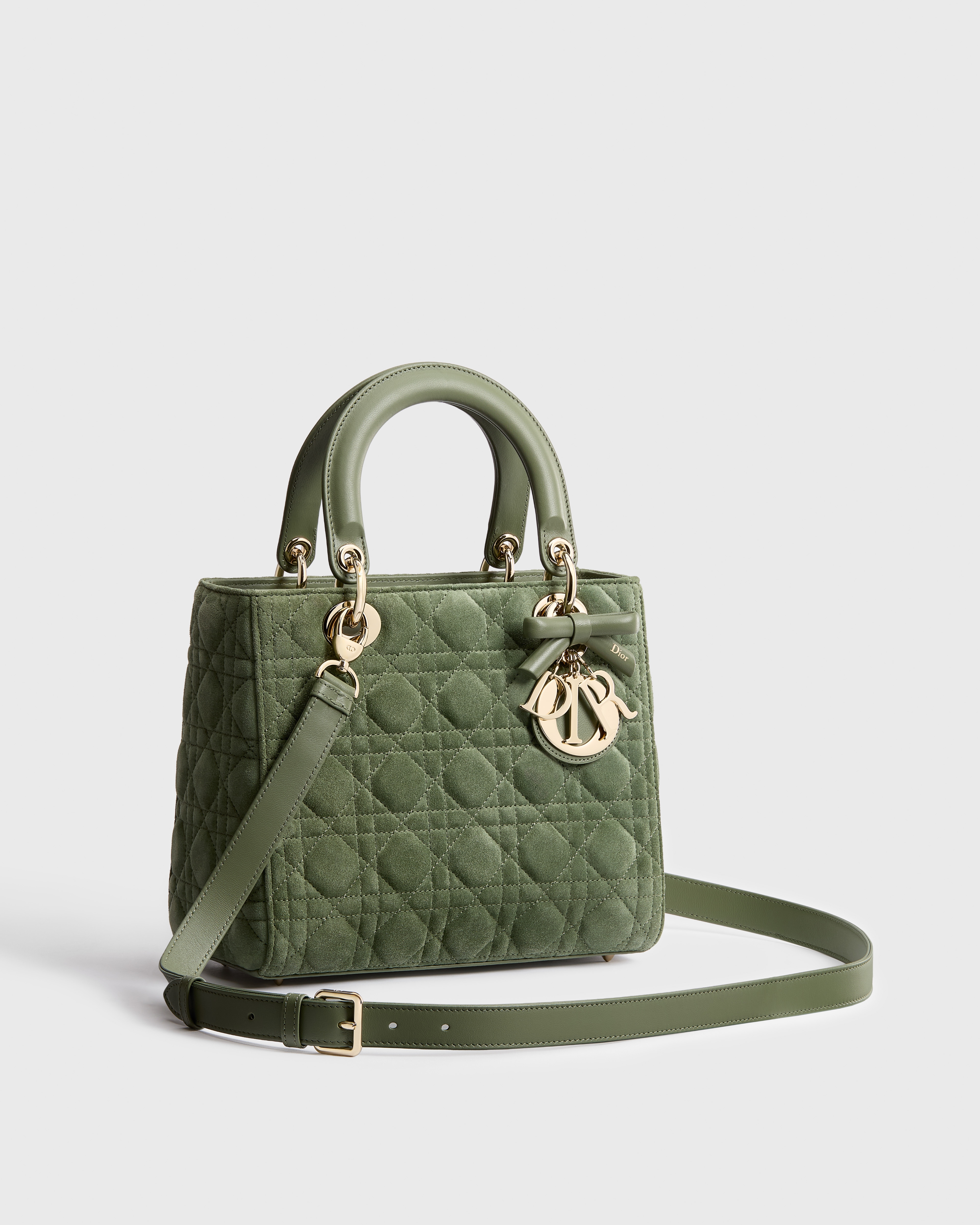 Medium Lady Dior Bag Cedar Green Cannage Suede Calfskin E03