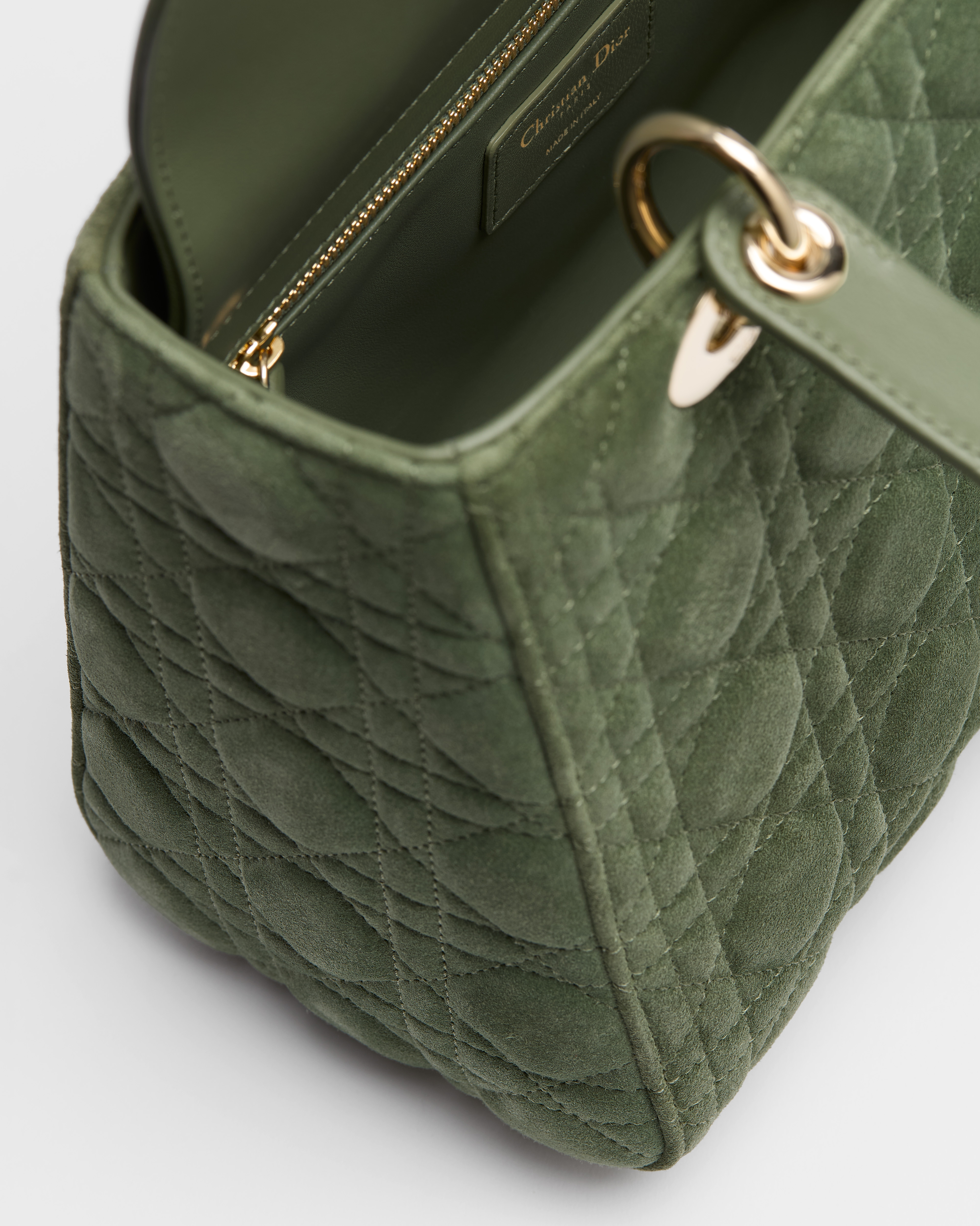 Medium Lady Dior Bag Cedar Green Cannage Suede Calfskin E10