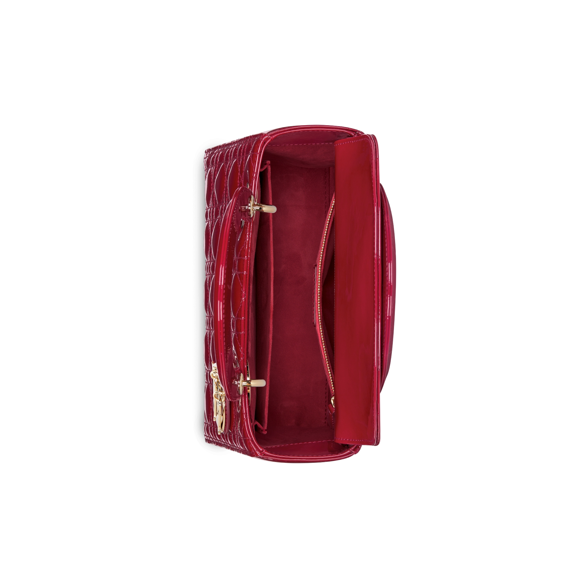 Lady Dior 미디엄 백 체리 레드 페이턴트 까나쥬 송아지 가죽 E06