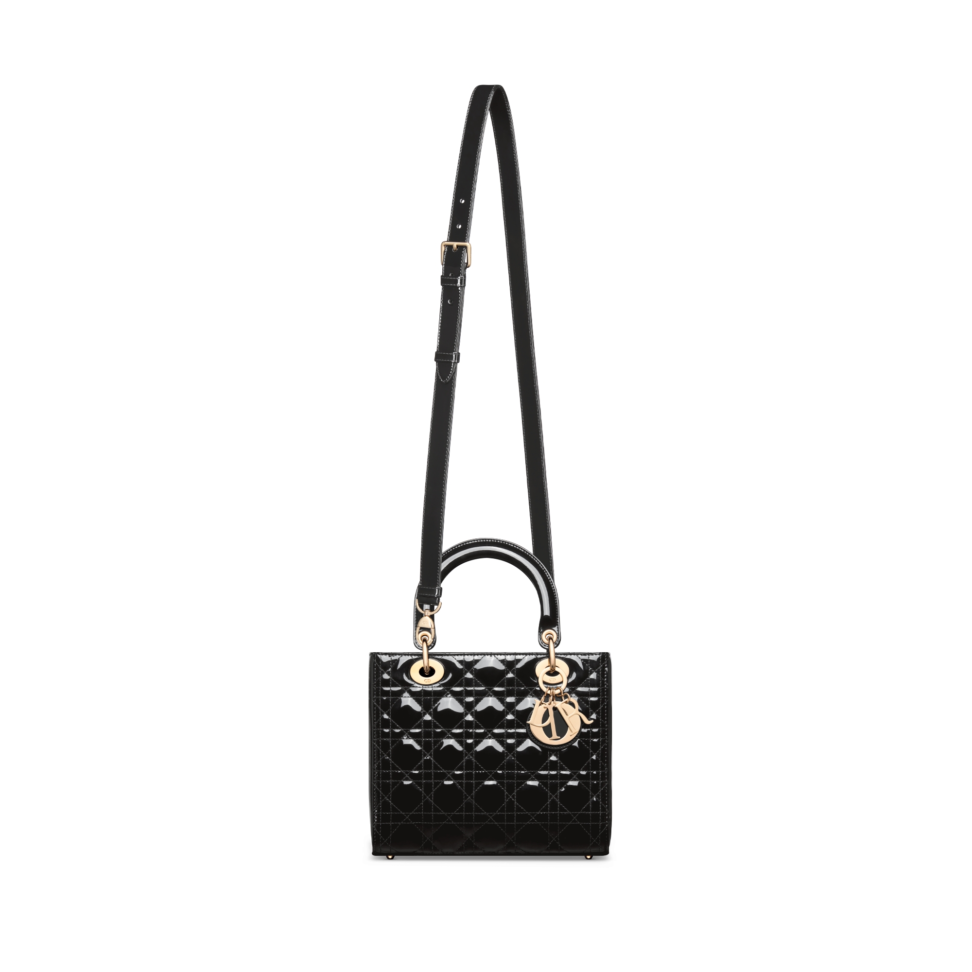 Medium Lady Dior Bag Black Patent Cannage Calfskin E07
